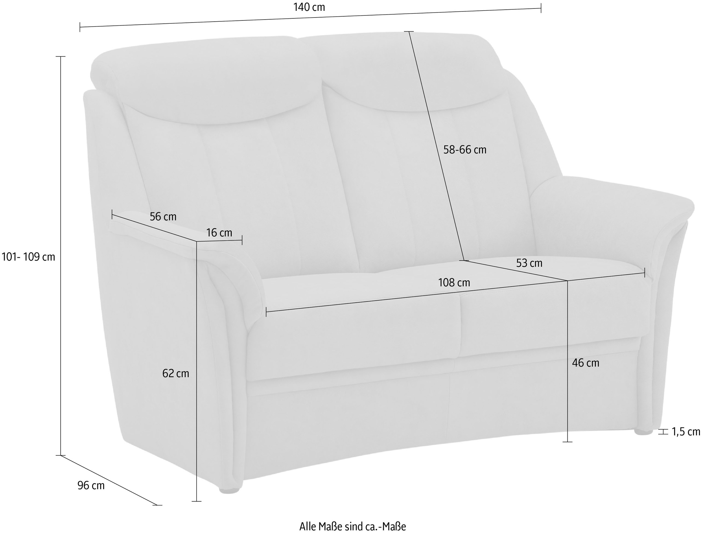 VILLA BECK 2-Sitzer »Lugano«, (1 St.), inklusive Kopfteilverstellung und in Sitzhöhe 46 cm