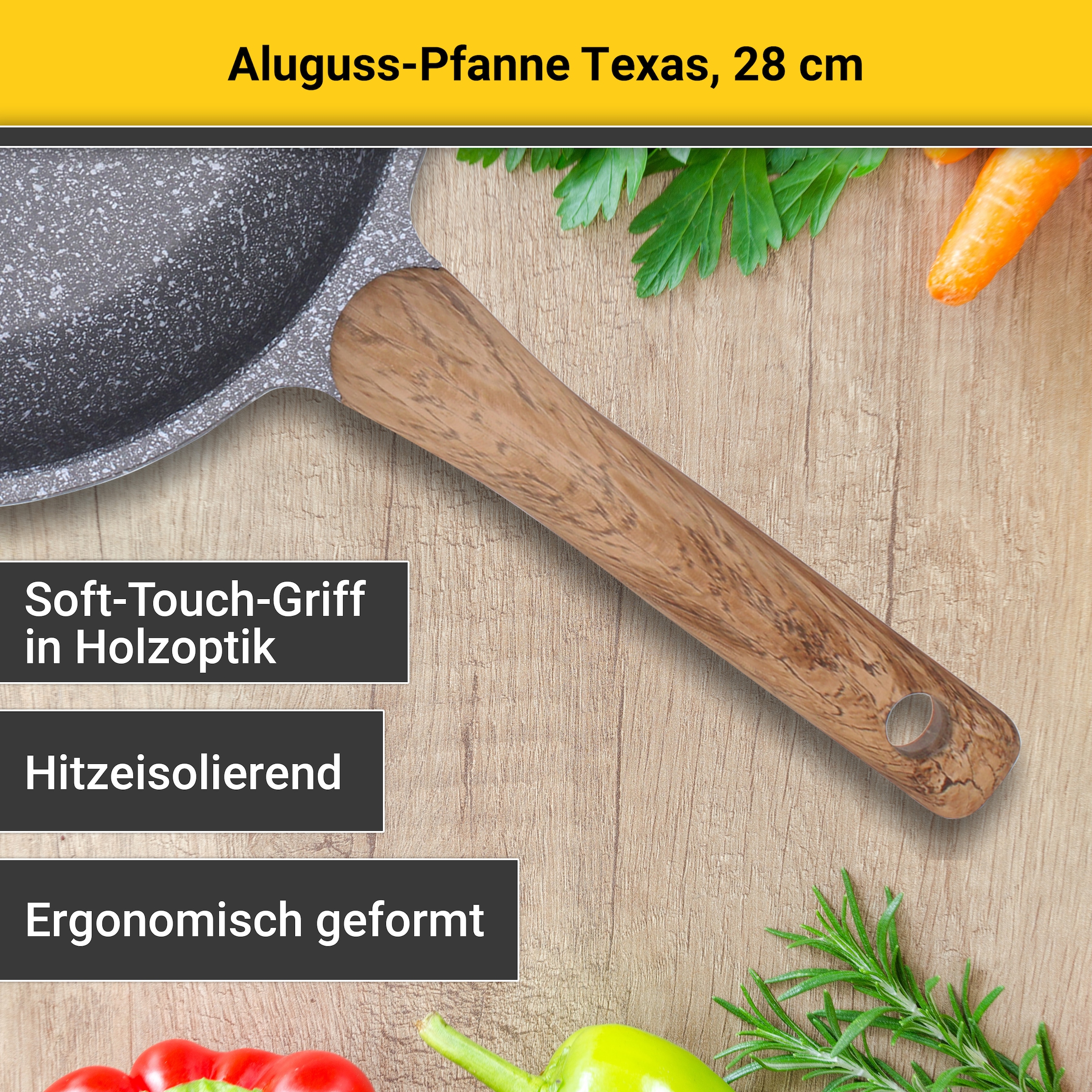 Krüger Bratpfanne »Aluguss Pfanne flach Texas«, Aluminiumguss, (1 tlg.), für Induktions-Kochfelder geeignet