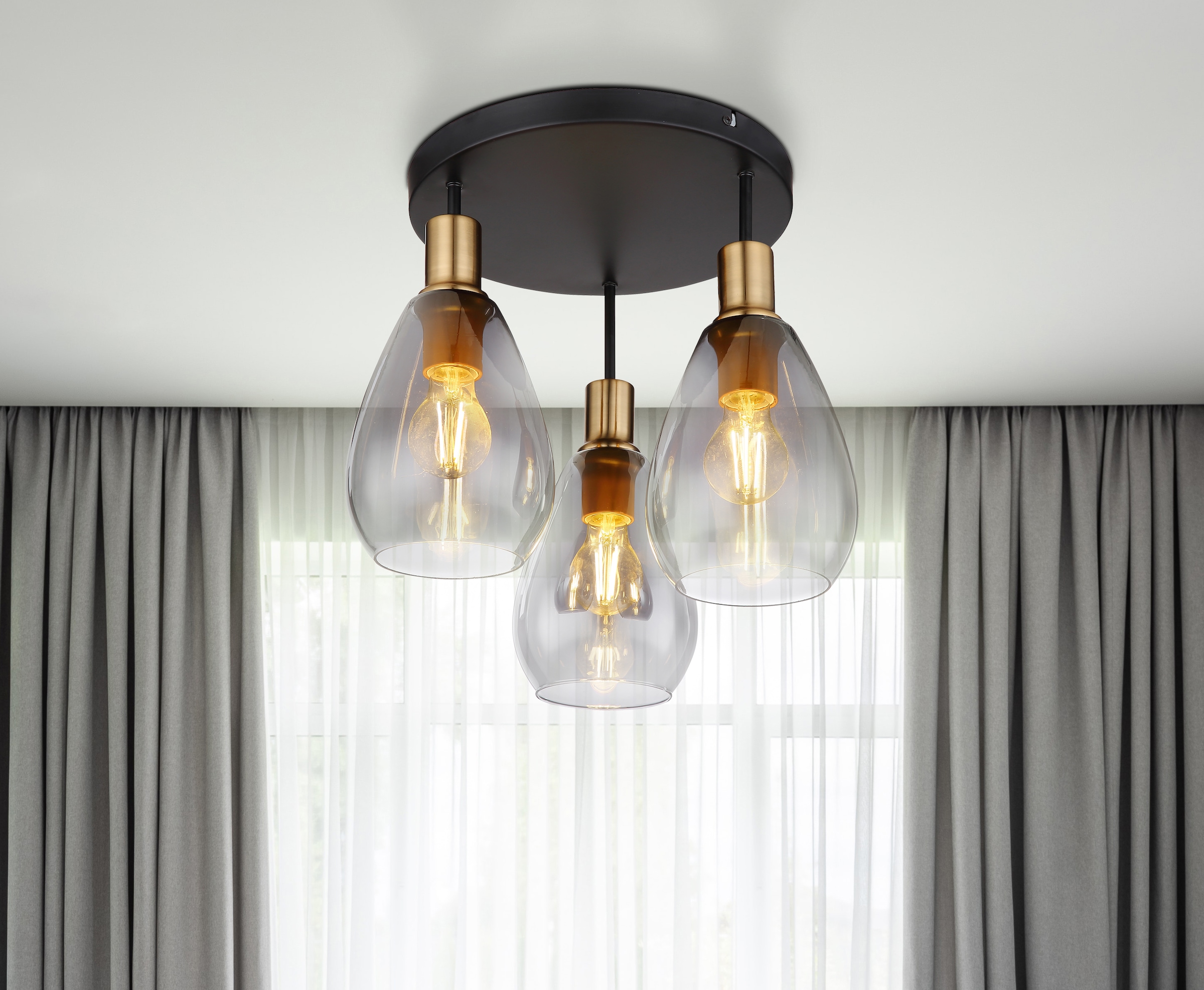 GLOBO LIGHTING Deckenleuchte »FANNI«, Leuchtmittel E27 | ohne Leuchtmittel, Deckenlampe/Metall/messing/Glas rauchfarben/Wohnzimmer/Esszimmer