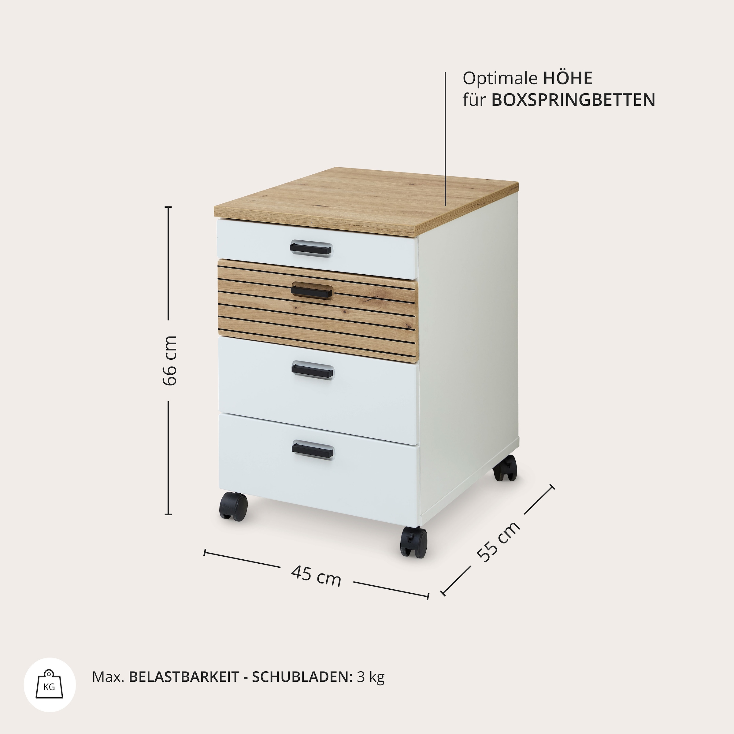 Innostyle Rollcontainer »Rollcontainer Glenn, 45 x 66 x 55 cm (B/H/T)« 1 Stk. tlg. inkl. Filzeinlage, 4 Rollen(2 mit Bremsen) oder Sockel, SK Soft-Close