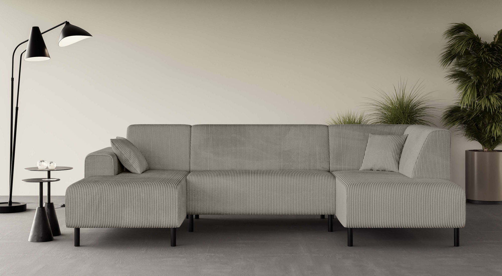 OTTO home Wohnlandschaft "ARROS U-Form mit Wellenunterfederung, Maße B/T/H: 300/163/81 cm" incl. Zierkissen, mit Recamiere links/rechts bestellbar, auch in Cord