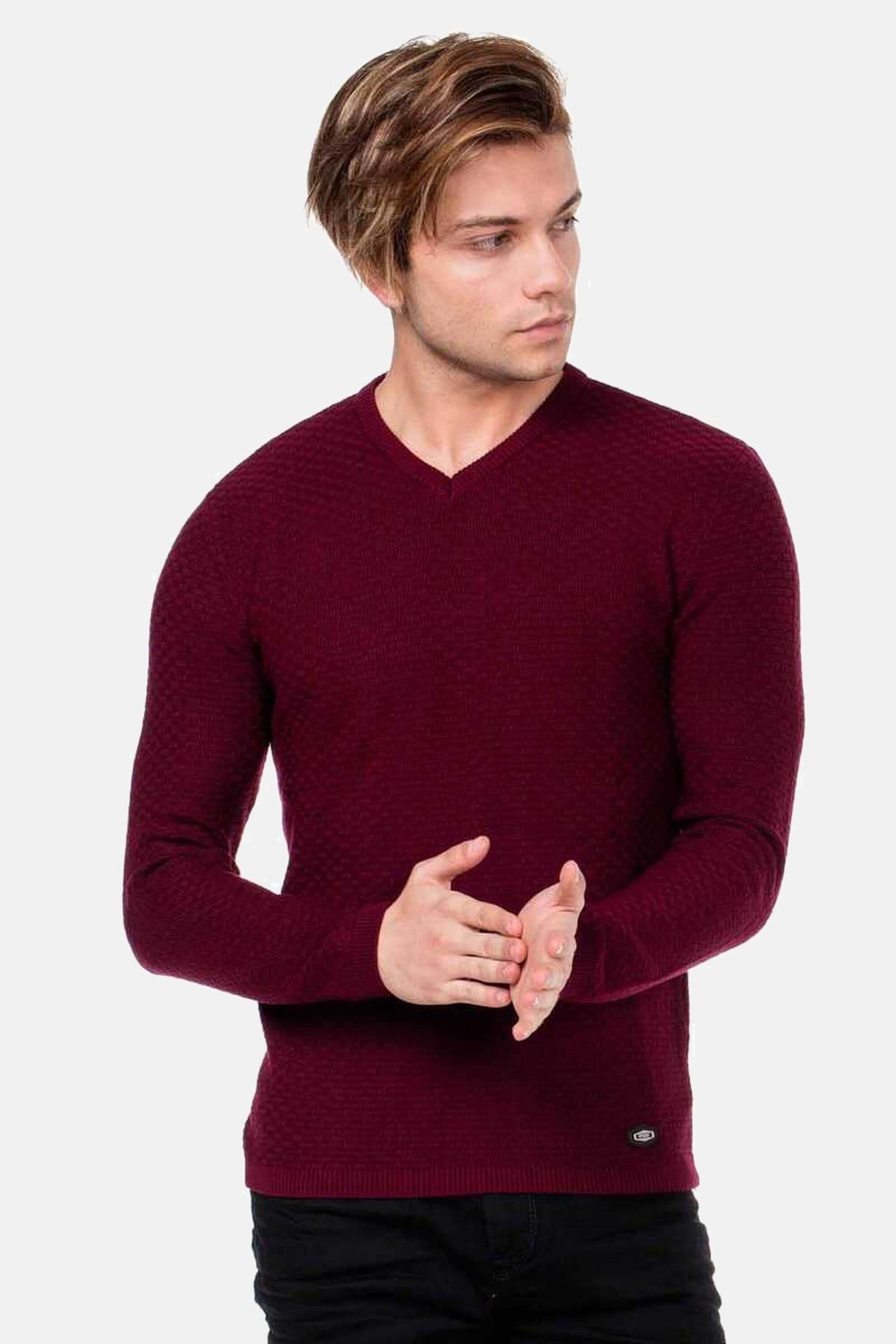 Cipo & Baxx V-Ausschnitt-Pullover "Pullover", 1 Stk. mit Karomuster, CP-169 günstig online kaufen
