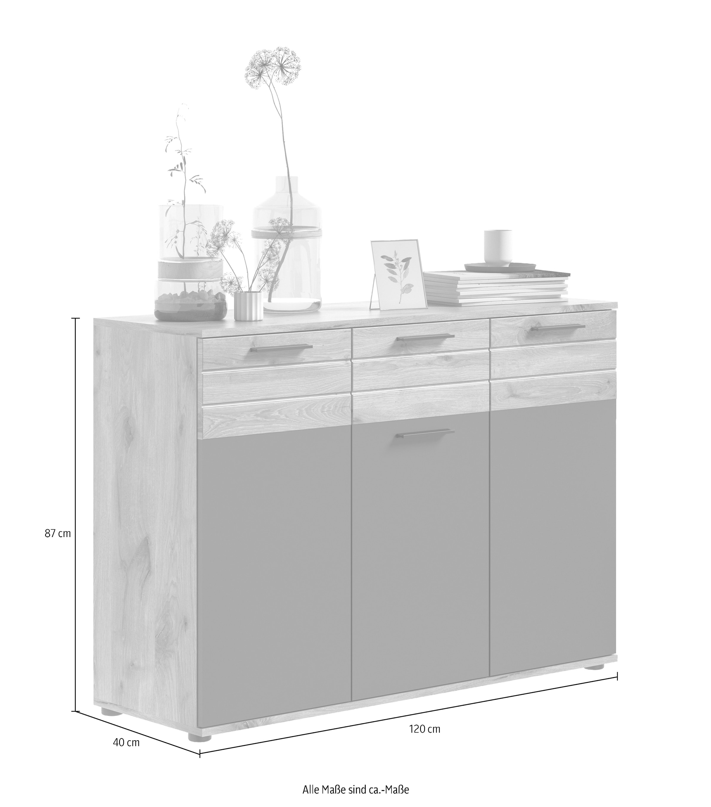 INOSIGN Sideboard »Riga, Breite 120cm, 3 Türen, 1 Schubkasten, 5 Einlegeböden, 8 Fächer«, hochwertige Rillenfräsung, mit Softclose, Kommode, Anrichte, Schrank