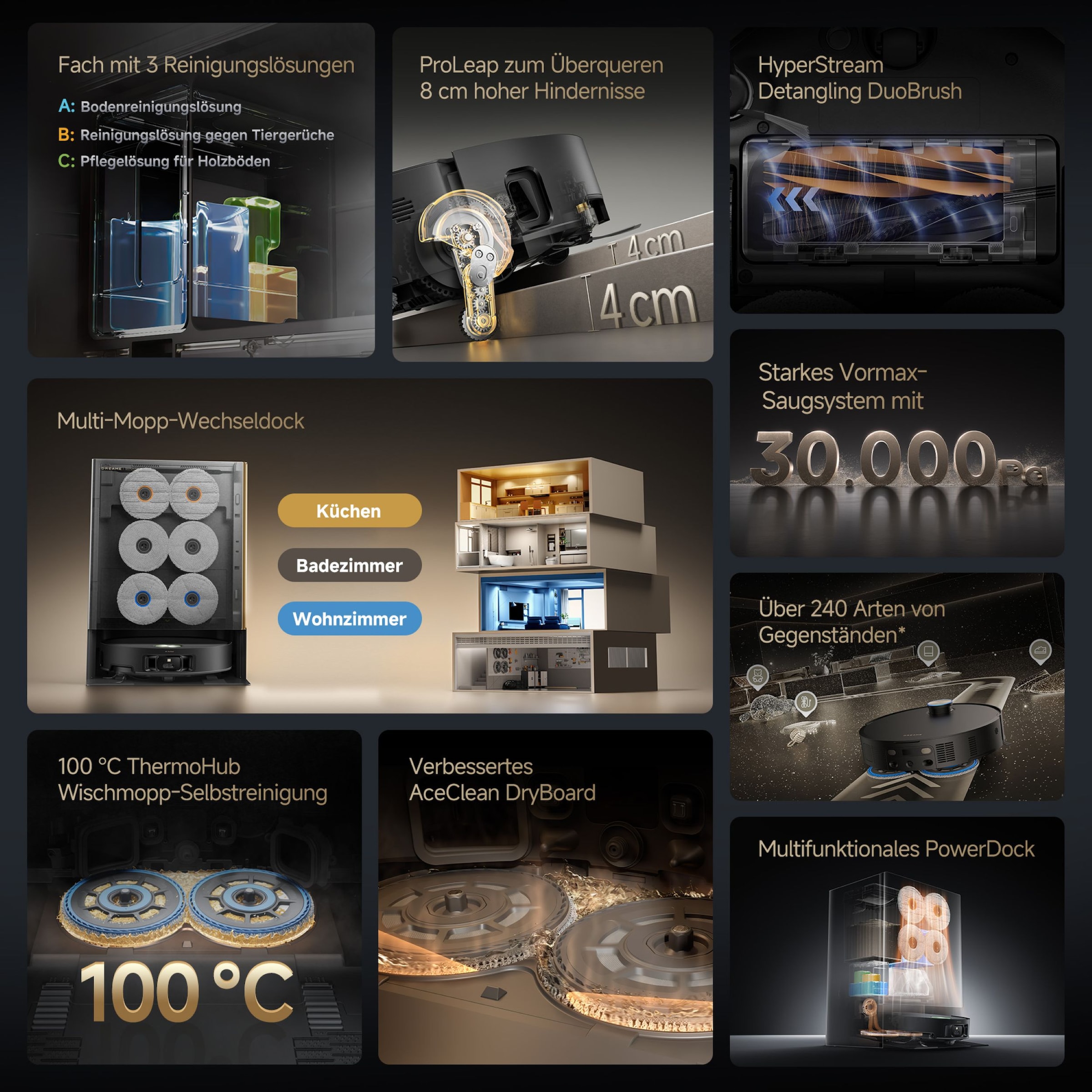 Dreame Saugroboter »mit Wischfunktion Matrix 10 Ultra« Mop-Wechsel, drei Reinigungsmittel, überwindet Hindernisse, 30.000 Pa
