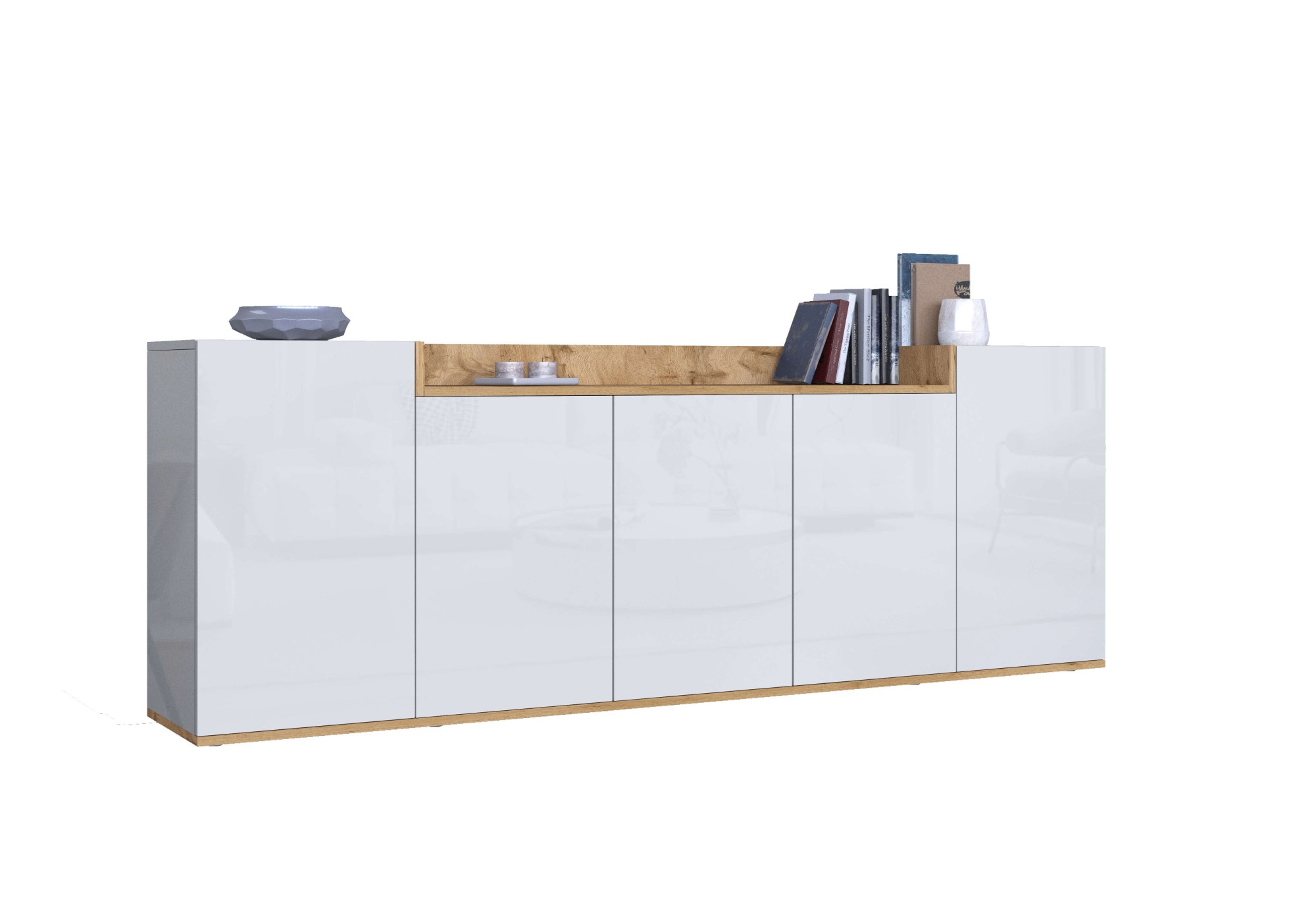 OTTO home Sideboard "BOLSENA, Kommode, Schrank,Lowboard mit 8 Fächer und offenes Ablagefach" 1 Stk. tlg. Breite 200 cm,stehend/hängend,Fronten Hochglanz lackiert,Made in Italy