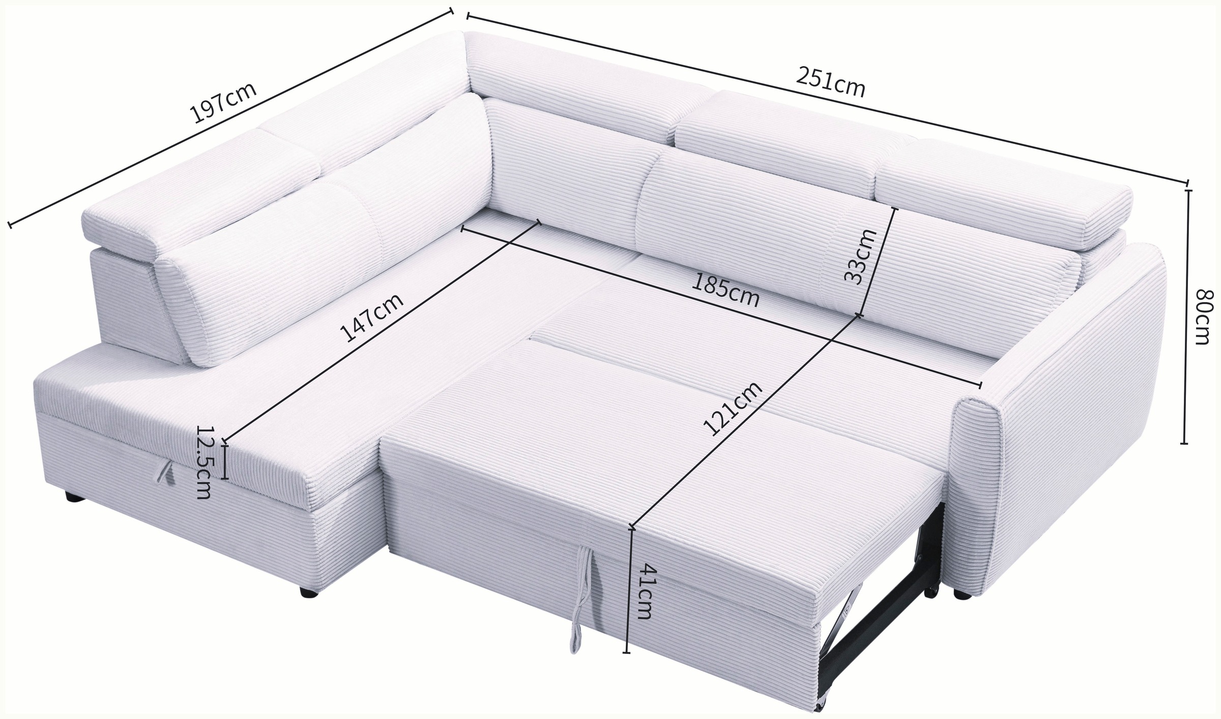 OTTO home Schlafsofa »KALLEA, Ecksofa, L-Form (251cm), Cord u. Webstoff« mit Bettfunktion & Bettkasten, verstellbare Kopfstützen