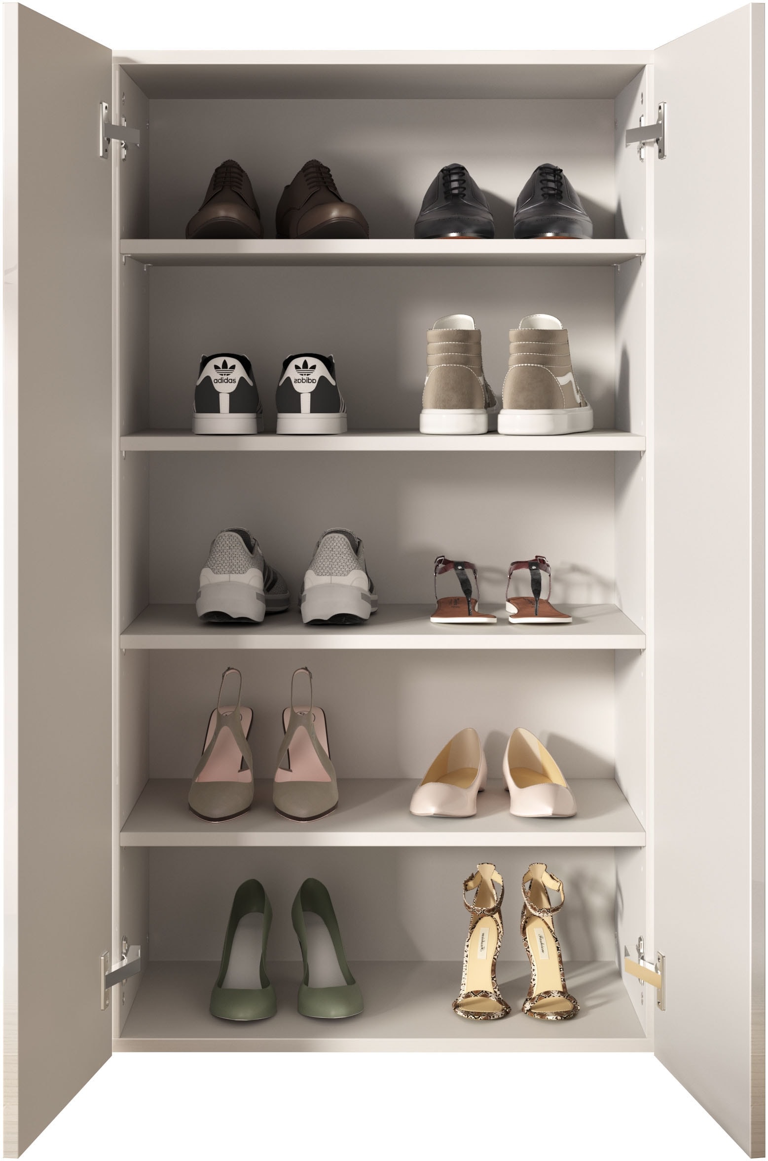 INOSIGN Schuhschrank »SMILE Breite 63 cm, Höhe 114 cm, Schuhregal mit 5 Ebenen,«, Schuhkommode in Weiss Hochglanz Lack