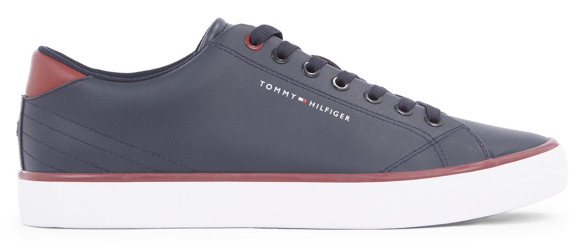 Tommy Hilfiger Sneaker "TH HI VULC CORE LOW LEATHER ESS", Freizeitschuh, Halbschuh, Schnürschuh mit Ziernähten an der Fe