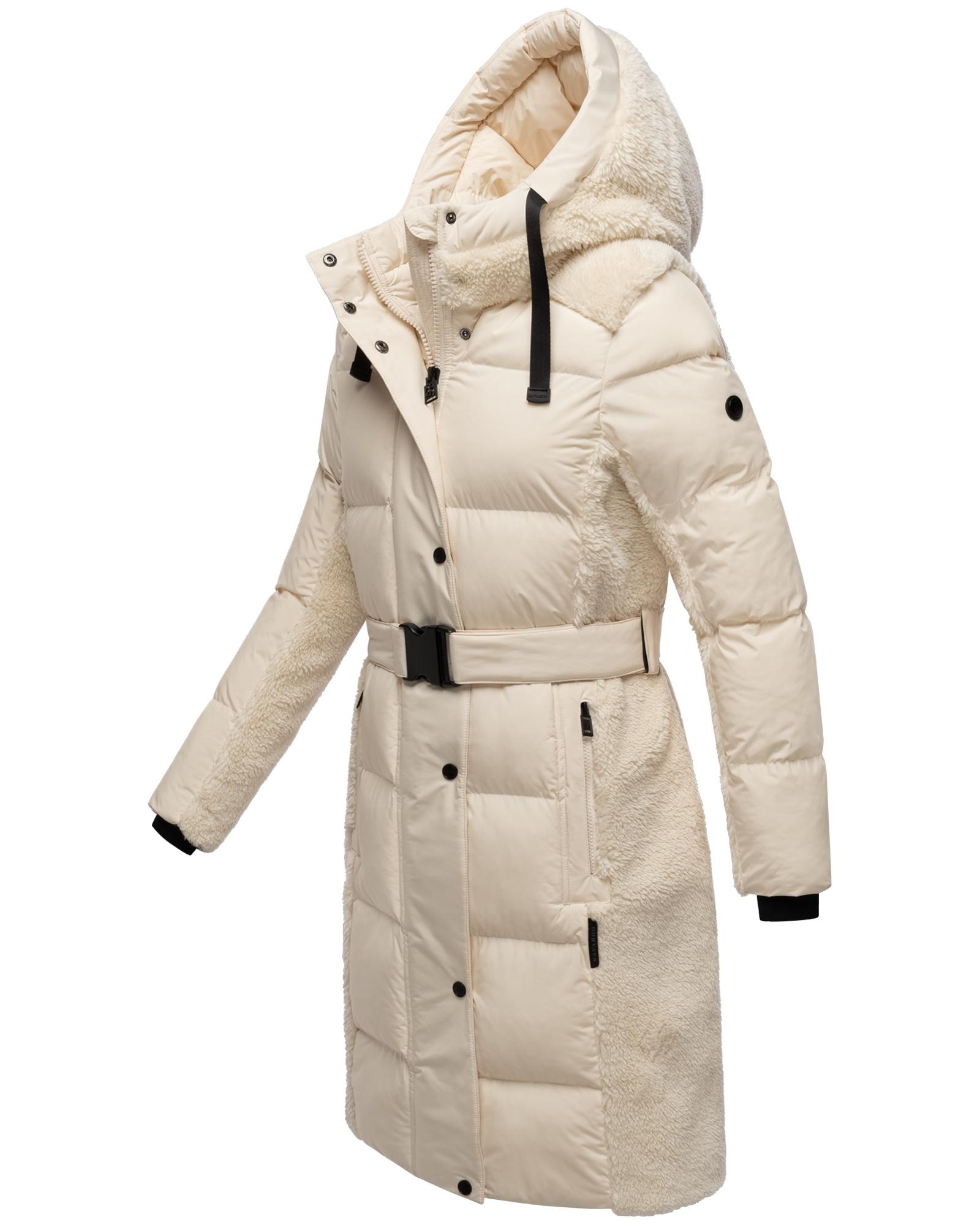 Navahoo Wintermantel »Funkelteddy 14«, warmer Mantel mit Teddyplüsch-Akzenten und Taillengürtel