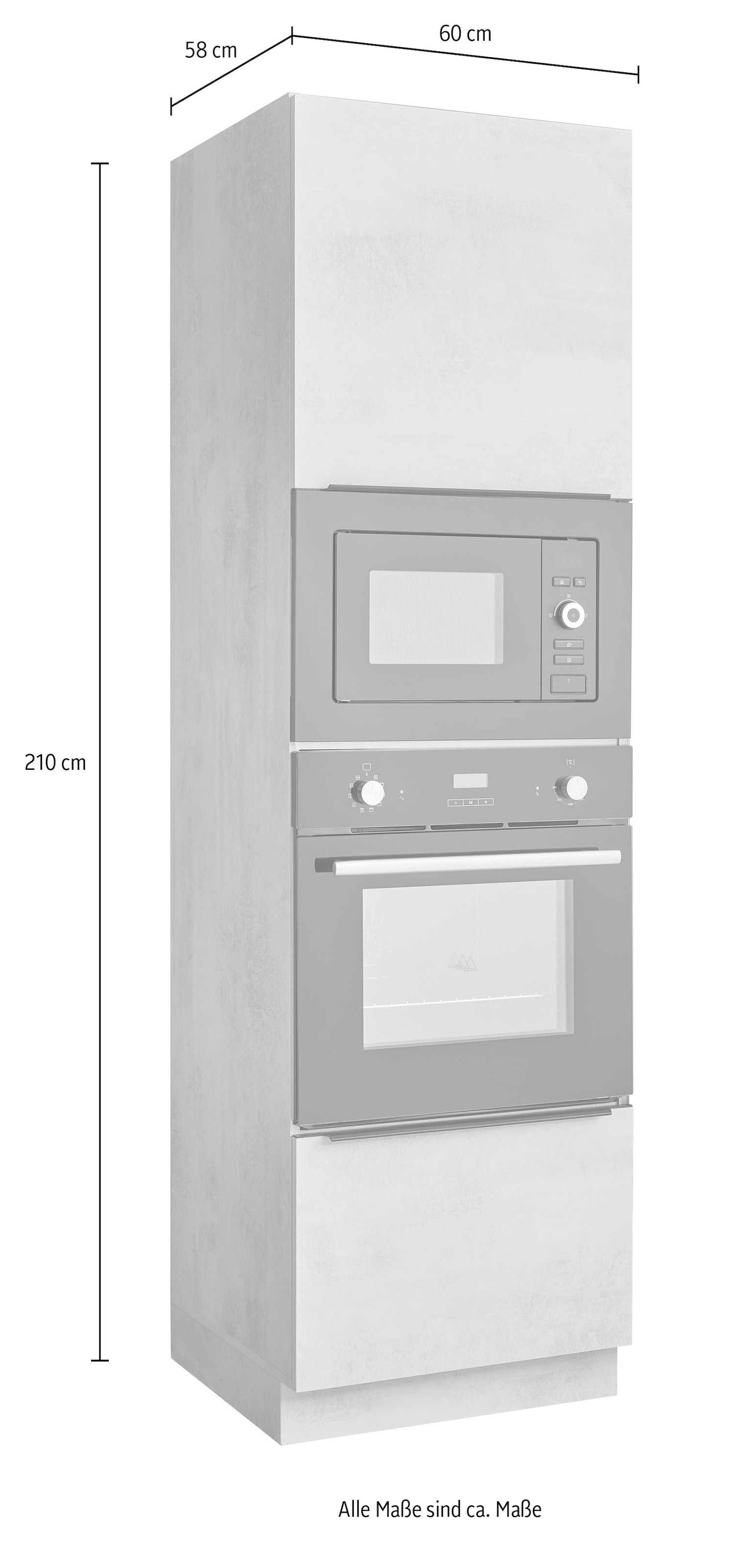 BASIC by Balculina Backofenumbauschrank »Sanibel Küchenschrank, Küchenhochschrank BxHxT 60 x 210 x 58«, (1 St.), Mit 1 Tür und 1 Auszug, 2 offene Fächer für Backofen und Mikrowelle