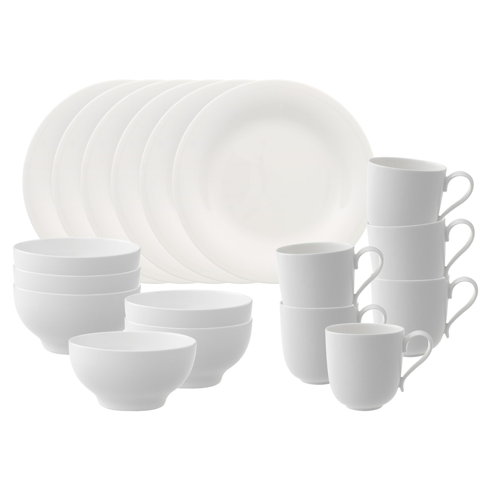 Villeroy & Boch Geschirr-Set "Frühstücks-Set New Cottage Basic 18er Set weiß" Spülmaschinengeeignet, Mikrowellengeeignet