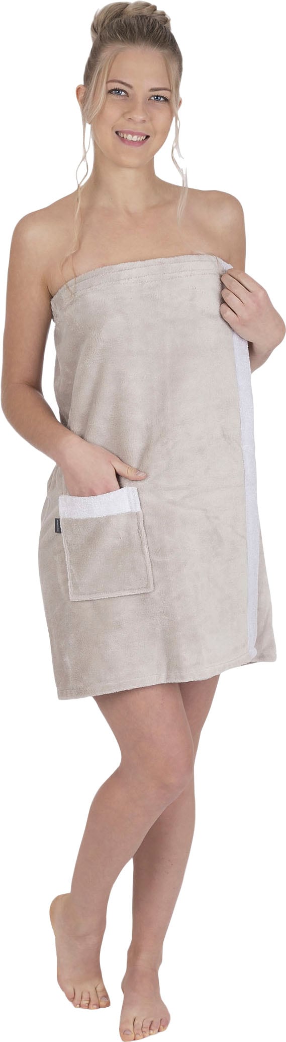 Wewo fashion Kilt »9589T«, (1 auf aufgesetzter BAUR kuschelig Tasche, | St.), Damen, weich mit für Saunakilt Rechnung