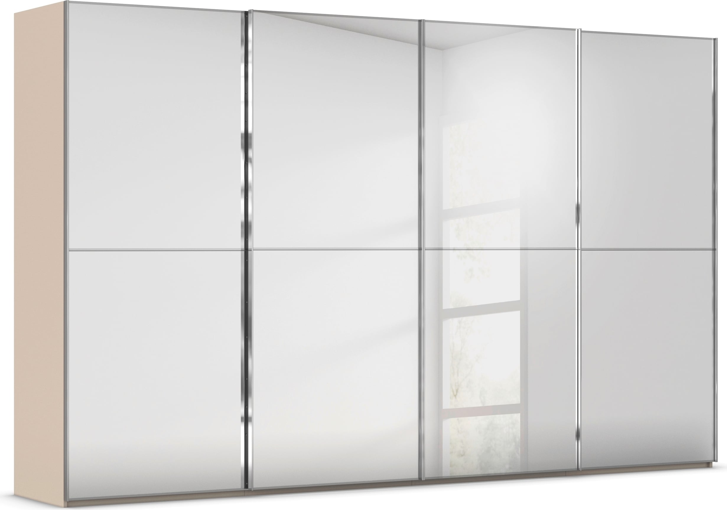 rauch Schwebetürenschrank "Kleiderschrank Schrank Garderobe Schlafzimmerschrank SCALE-DUO" edle zweigeteilte Türen Spiegelfront und 3 Zierleisten MADE IN GERMANY