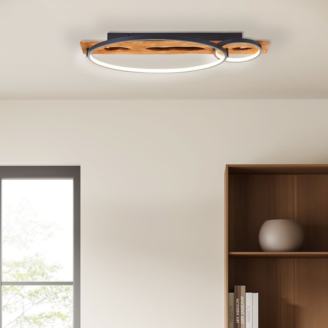 Brilliant LED Deckenleuchte »Pirus«, 70 x 30 cm, 3300 lm, 3000 K, dimmbar,  schwarz/holz | BAUR