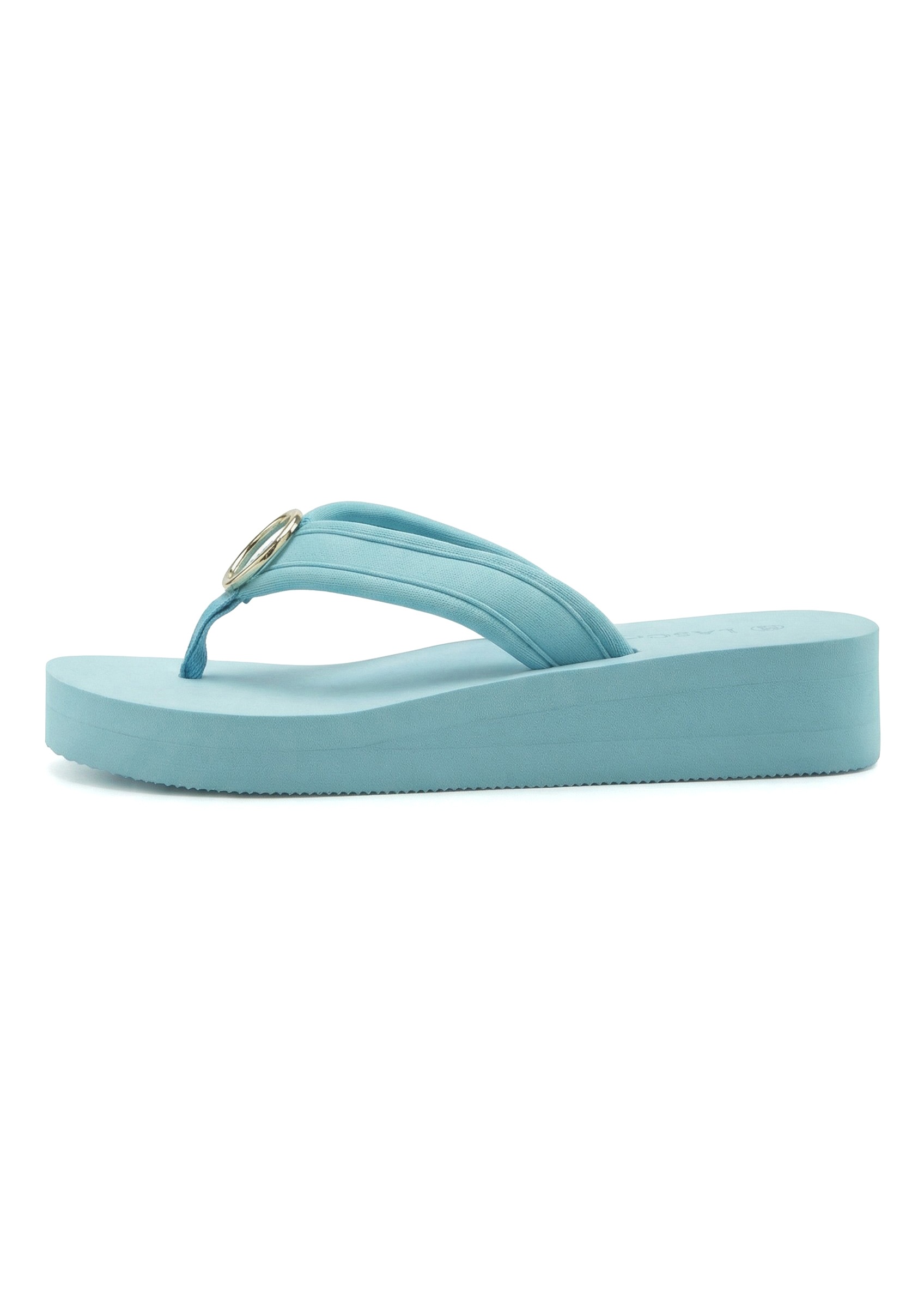 Badezehentrenner LASCANA "Sandale, Badeschuh, Pantolette, Badelatsche, Flip Flop", Damen, Gr. 44, türkis, Obermaterial: 100% Textilmaterial. Decksohle: 100% Synthetik. Futter: 100% Textilmaterial. Laufsohle: 100% Synthetik, unifarben, Schuhe Zehentrenner  2