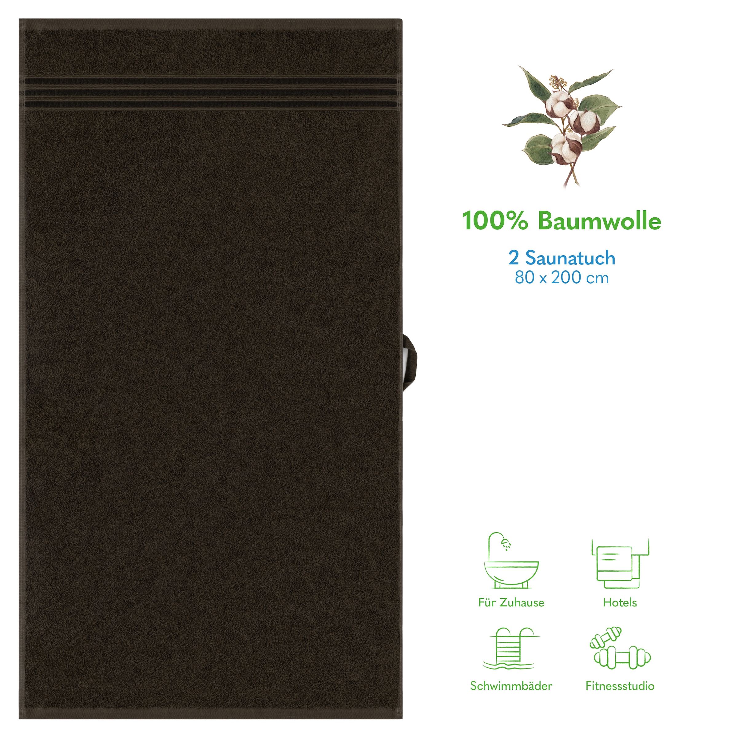 HAMMETEX Saunatuch »Hammetex 2er Set extra große Saunatücher«, (Packung, 2 St., 80x200 Saunatücher), 100% Baumwolle – Weich & Saugfähig – Luxuriöse Große Spa-Badetücher
