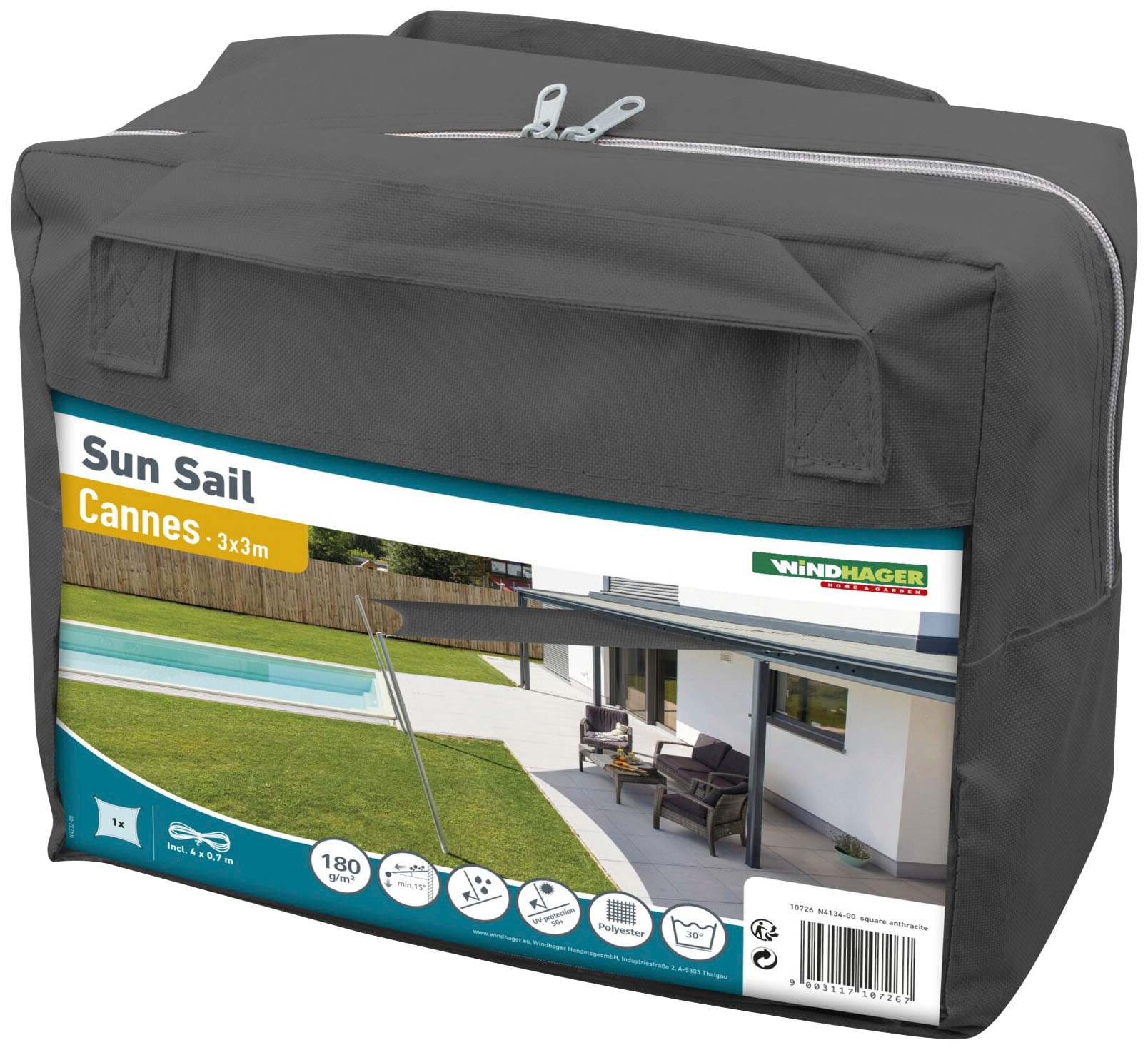 Windhager Sonnensegel »Cannes Quadrat«, 3x3m, anthrazit