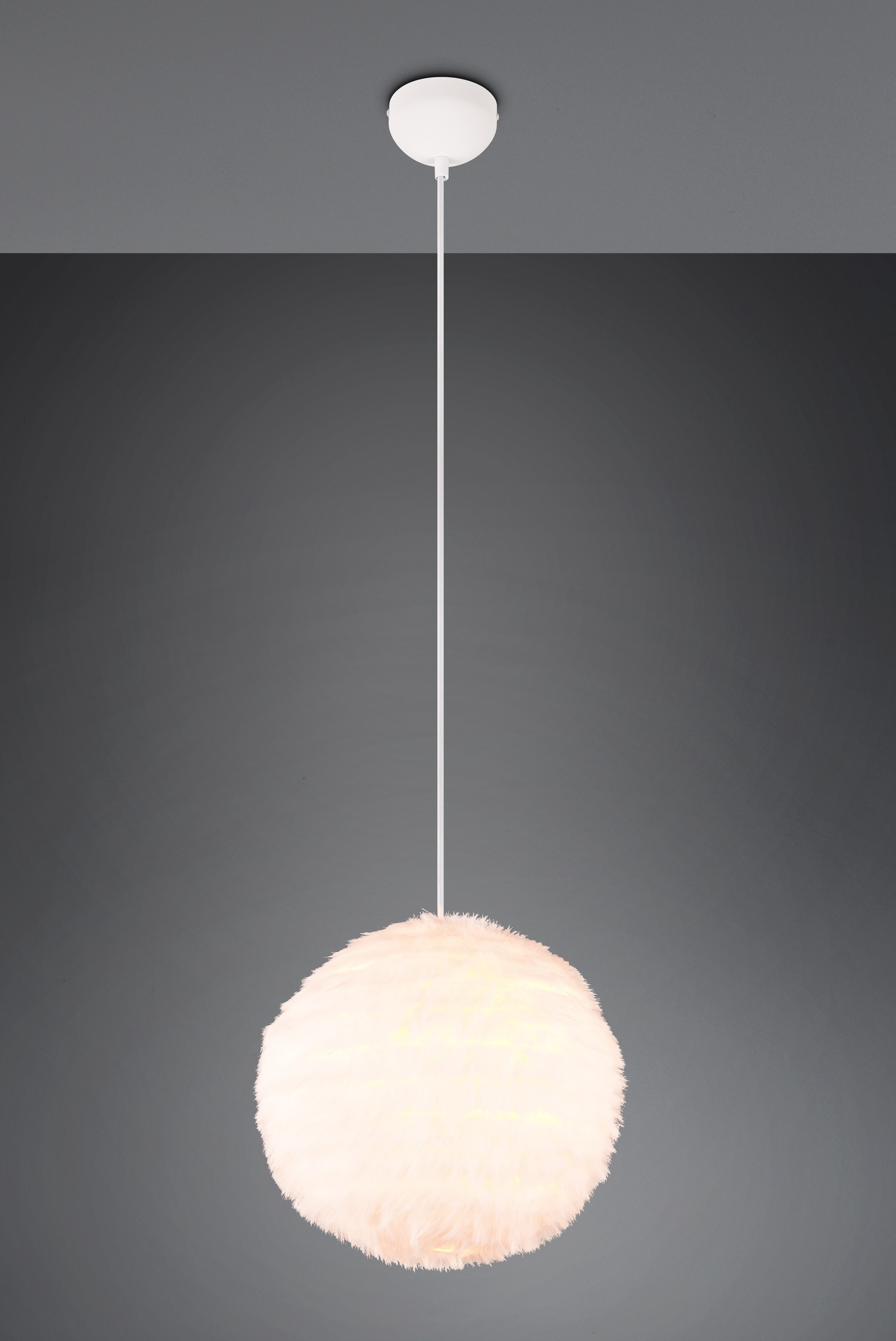 REALITY Leuchten Pendelleuchte »FURRY, höhenverstellbare Hängelampe mit Plüsch Lampenschirm Ø 35cm«, 1 flammig, Leuchtmittel E27 | Leuchtmittel wechselbar, exkl 1xE27 max 10W, weiße Plüsch Hängeleuchte Schlafzimmer Wohnzimmer