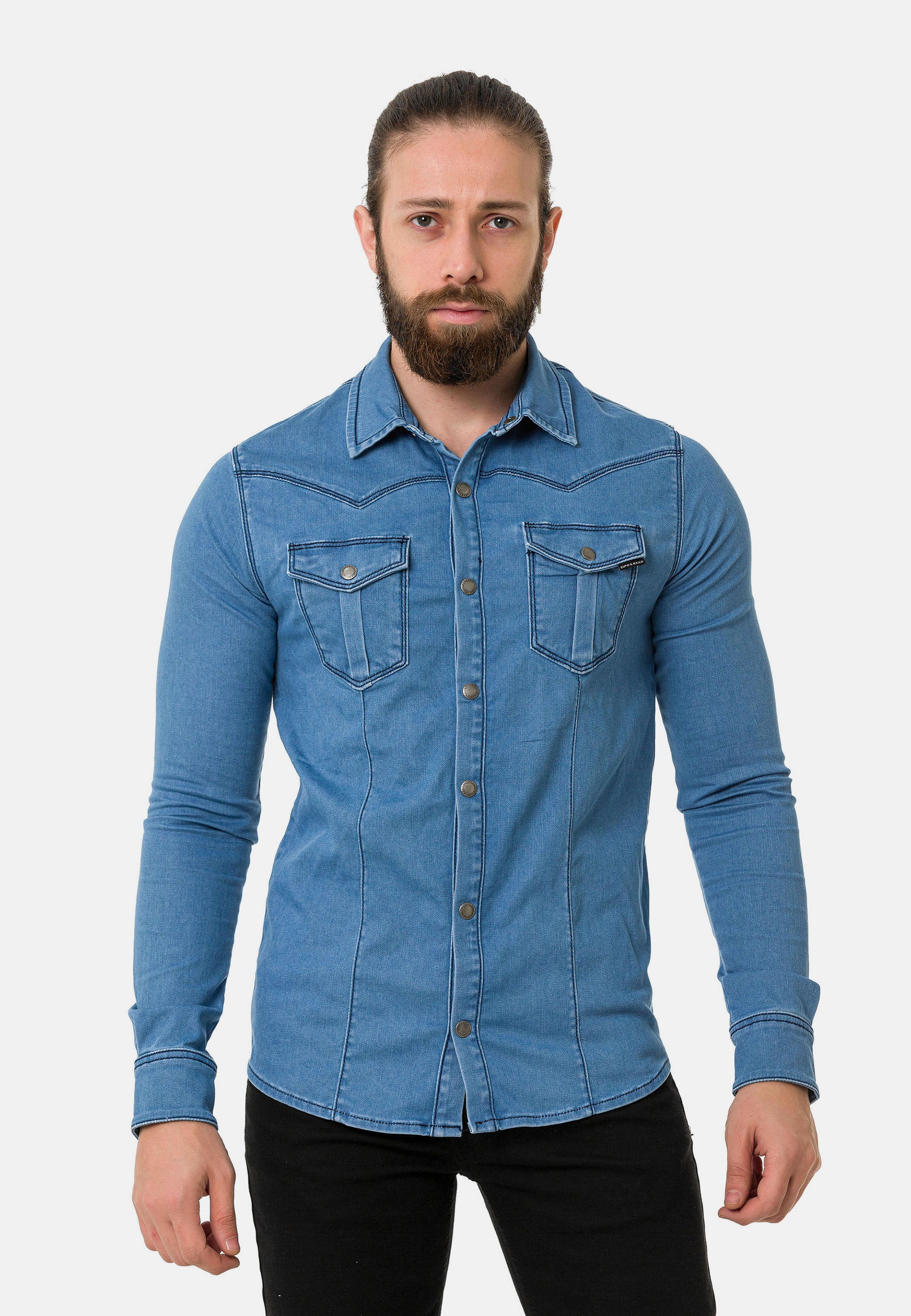 Cipo & Baxx Jeanshemd "CH189" 1 hochwertiger Denim-Stoff