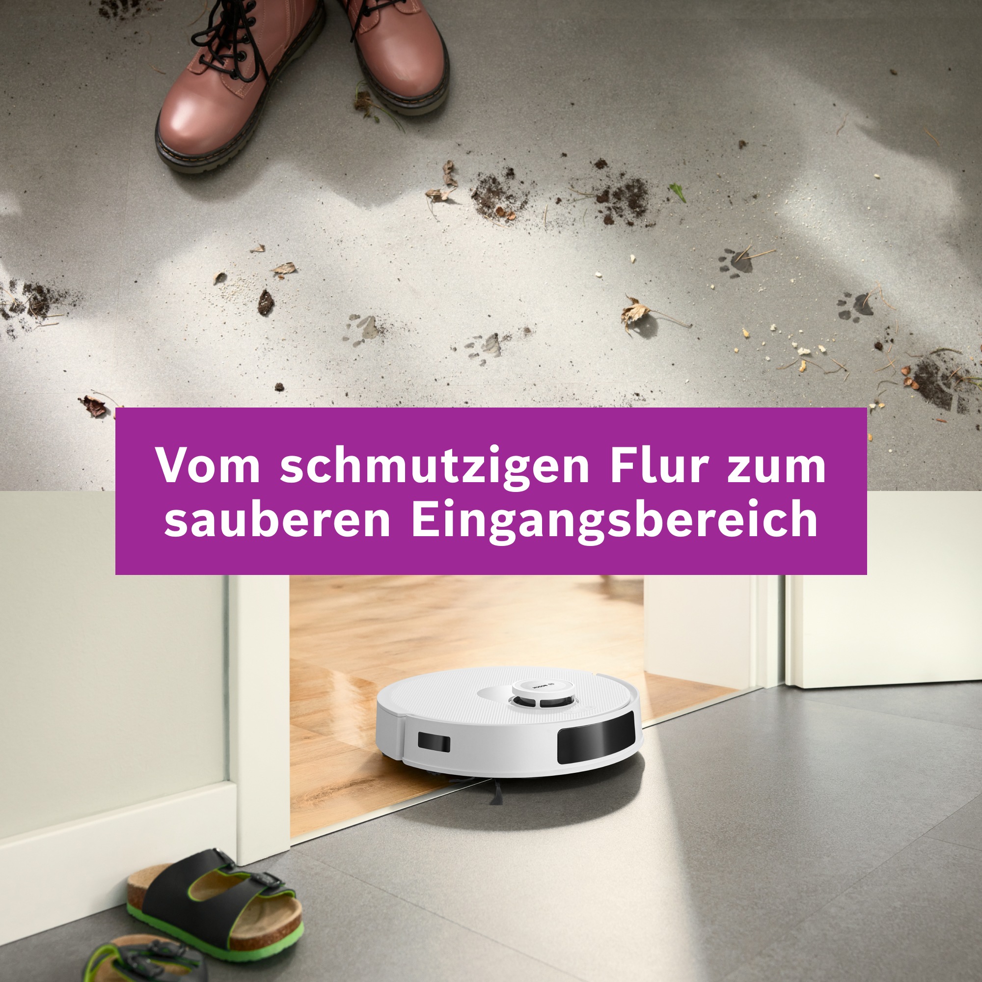BOSCH Saugroboter »Spotless BCRC1W, Saugroboter mit Wischfunktion, 11.000 Pa Saugkraft«, Ladestation, einfache Navigation mit Infrarot-Licht, Carbon Bürste