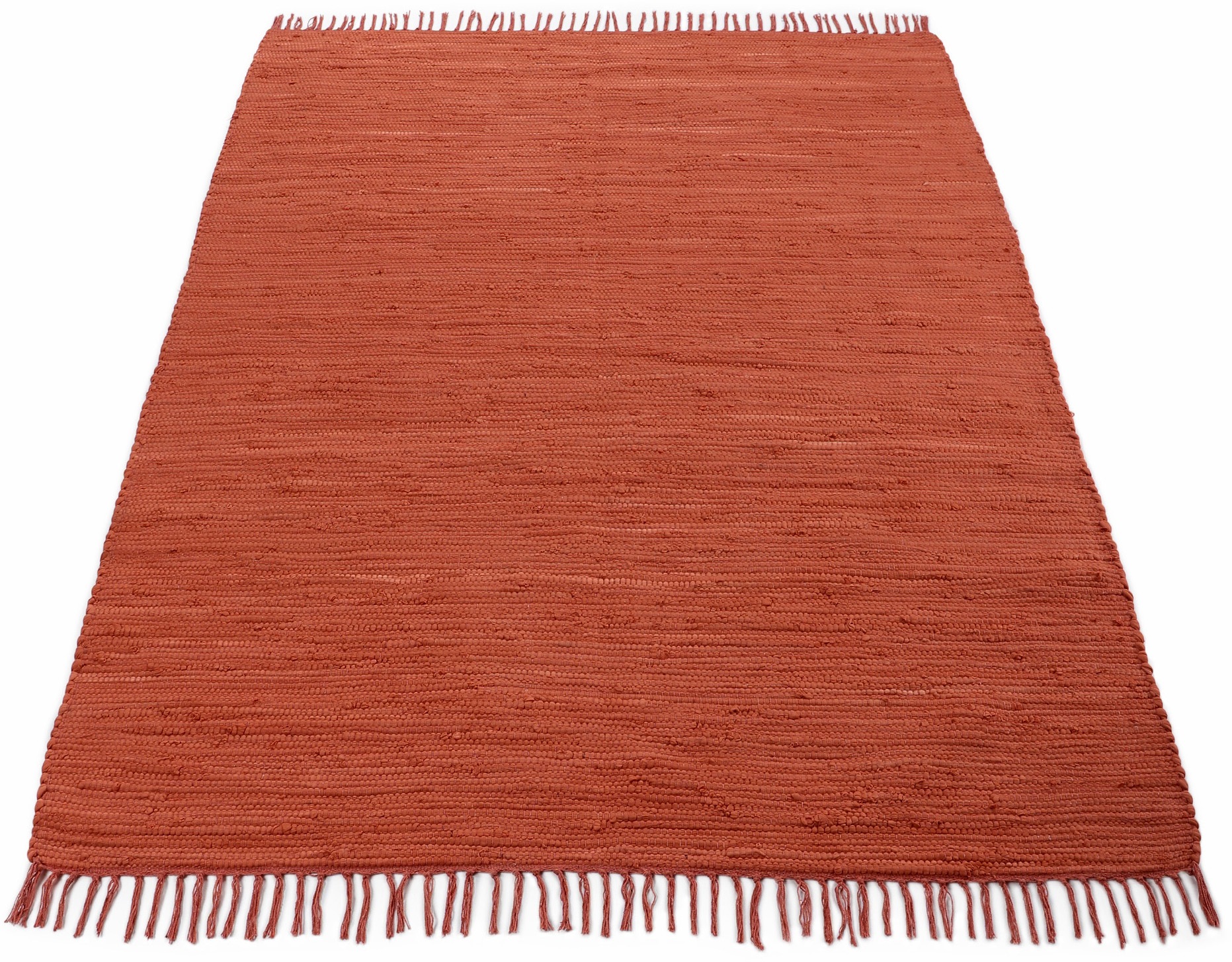 carpetfine Teppich »Kelim Chindi uni«, rechteckig, 5 mm Höhe, Wendeteppich, reine Baumwolle, handgewebt, Uni-Farben, mit Fransen