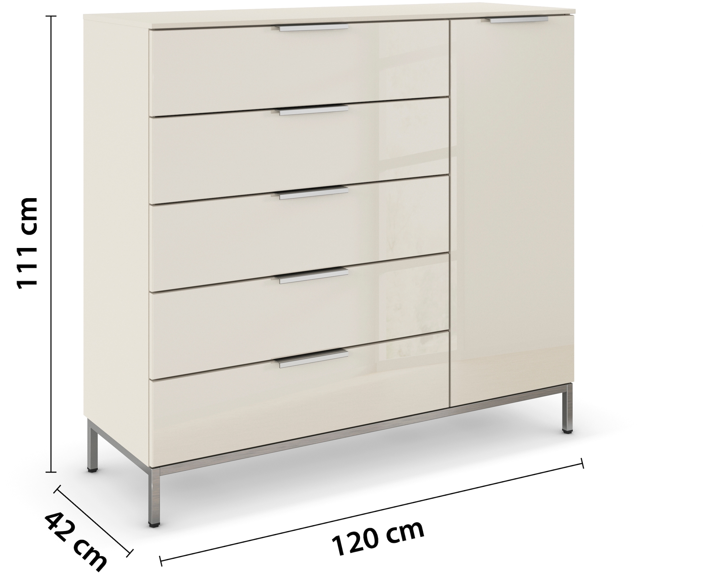 rauch Kombikommode »Kommode Türkommode Sideboard Kombikommode FLIPP mit Glasfront«, (Breite 120 cm mit 2 Einlegeböden), 1-türig mit 5 Schubladen und Soft-Close-Funktion sowie Glasfront