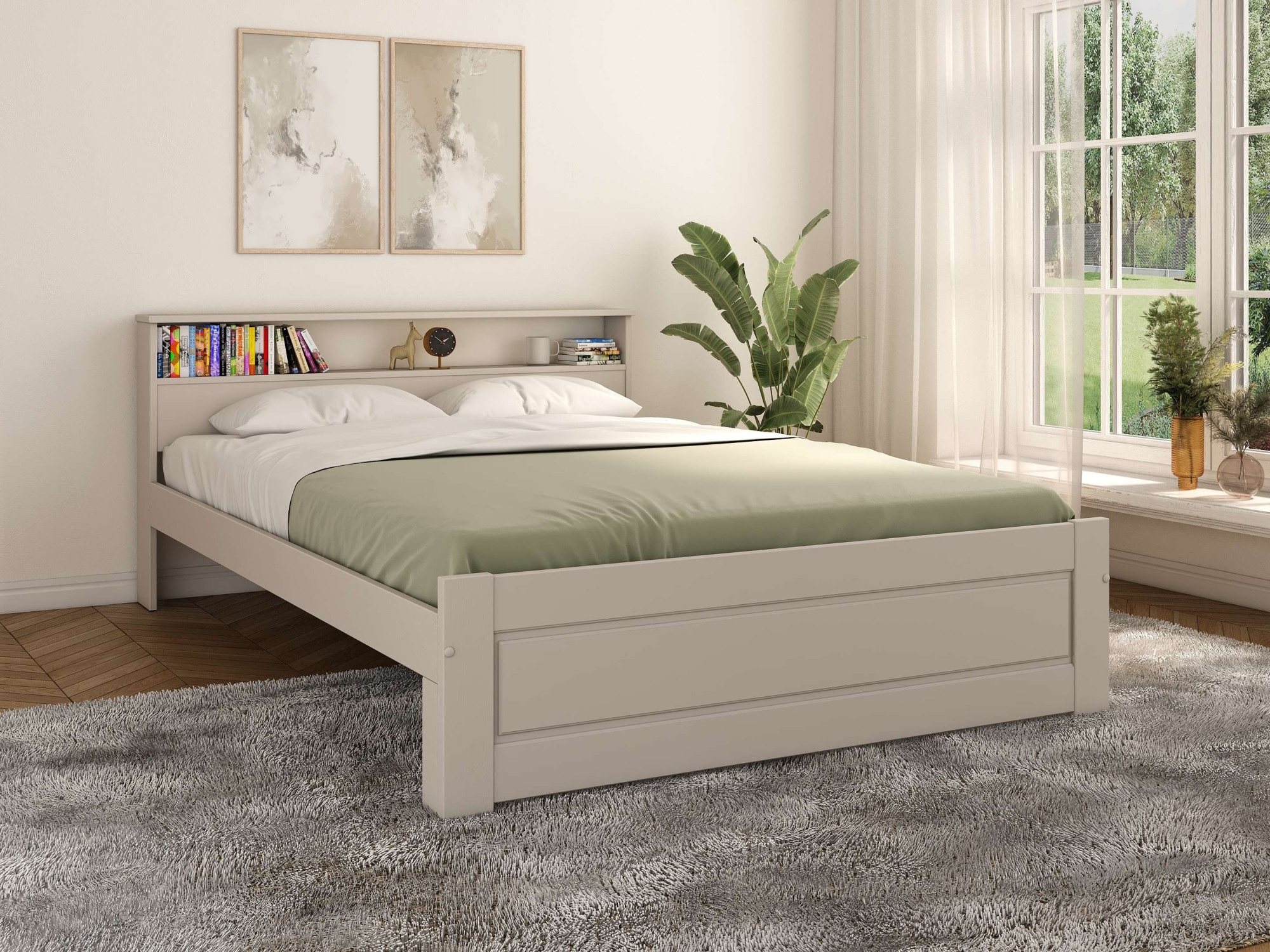 OTTO home Massivholzbett »FLAVION, TOPSELLER! Jugendbett, FSC® zertifizierte massive Kiefer« Breite: 90, 140, 180,  Qualitätsprodukt, Regal, Kassettenoptik, Schublade optional