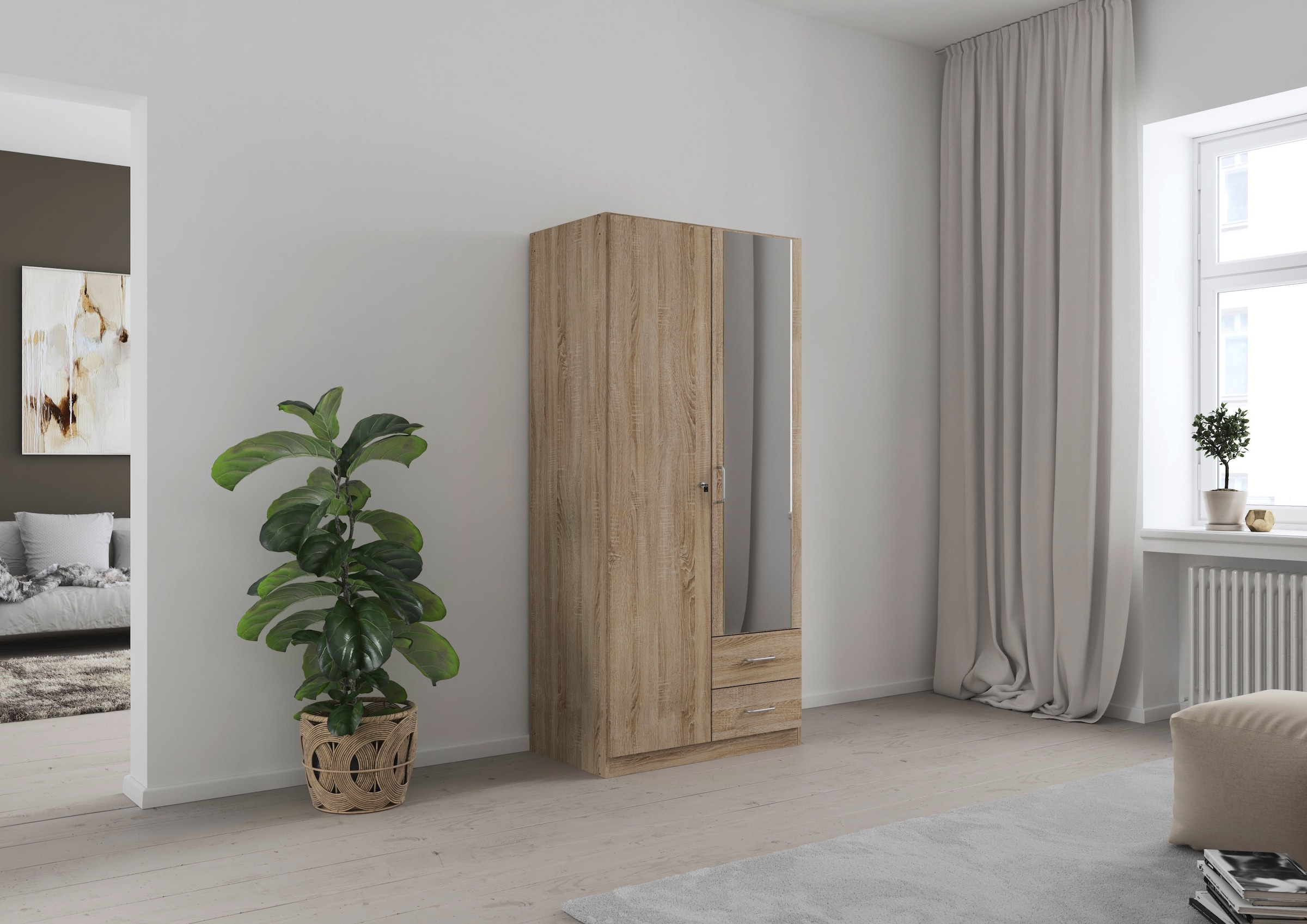 rauch Kleiderschrank »Schrank Garderobe Garderobenschrank Putzschrank Wäscheschrank BERGHEIM« Breiten 91/136/181 cm, Höhe 197 cm,  2 Außenschubladen, Tür/en abschließbar je 2 Schlüssel MADE IN GERMANY