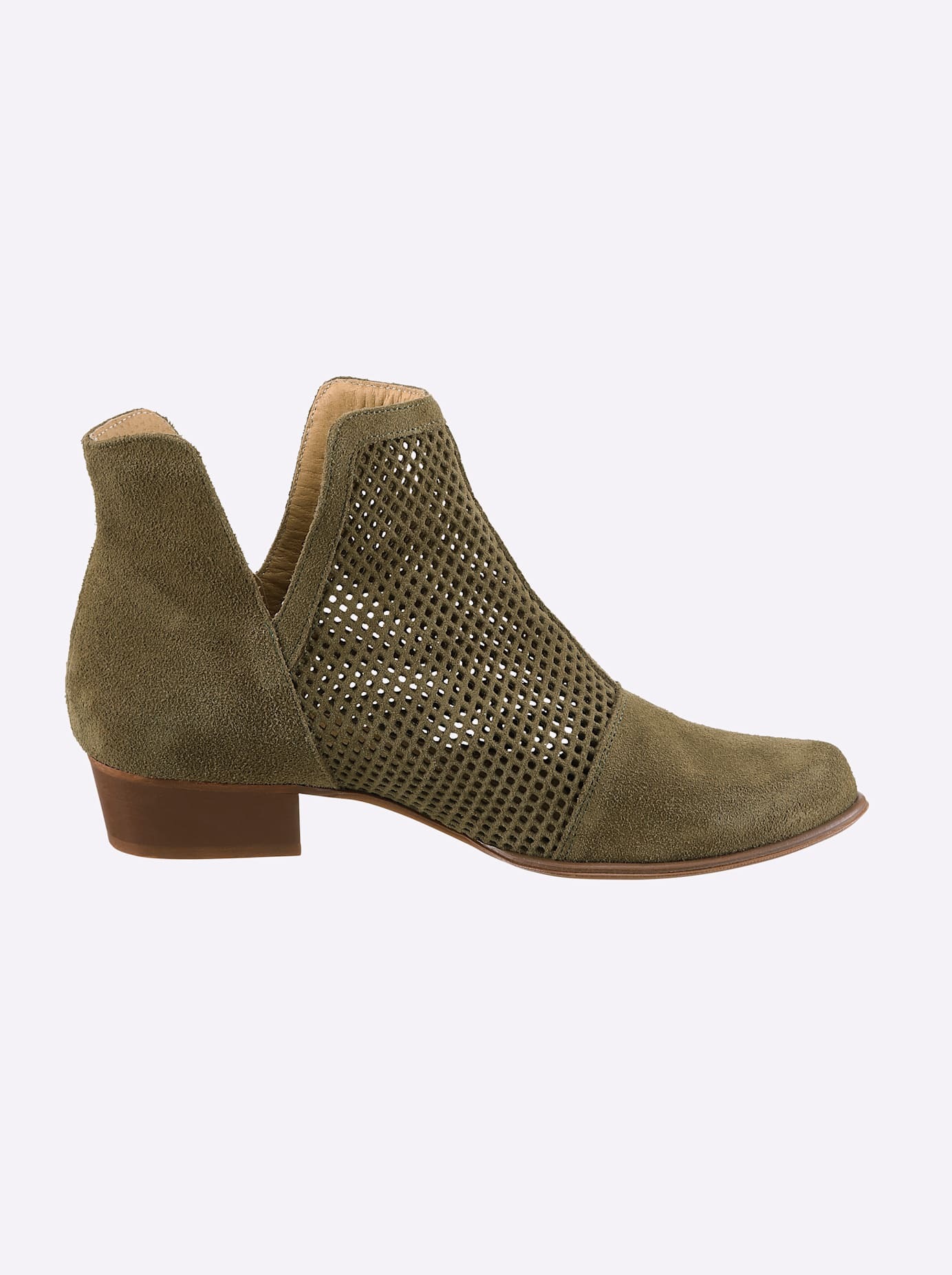Stiefelette HEINE, Damen, Gr. 39, khaki, Leder, Rindsleder, Veloursleder, Schuhe Stiefelette 3