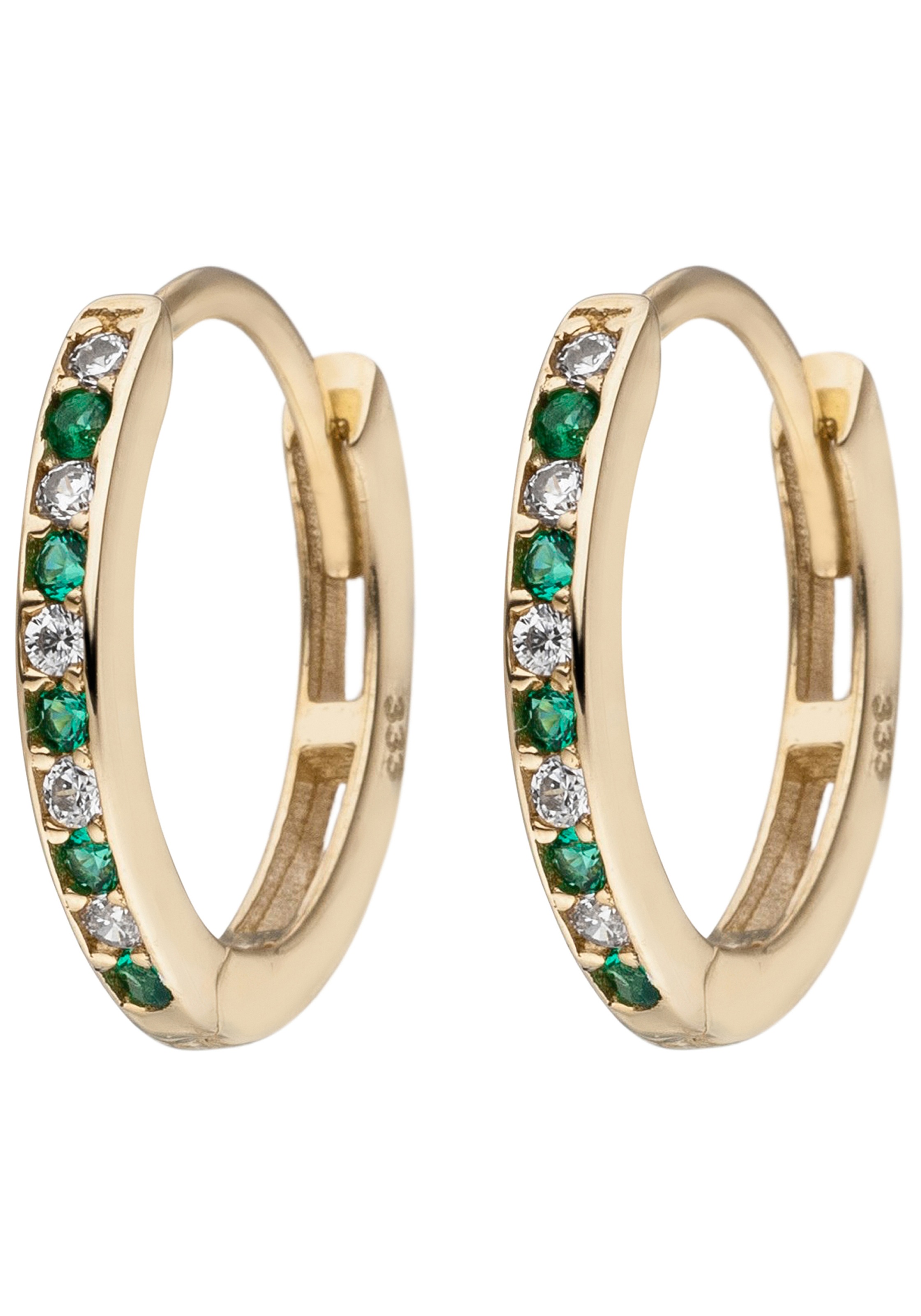 JOBO Paar Creolen 333 Gold mit 20 Zirkonia grün weiß
