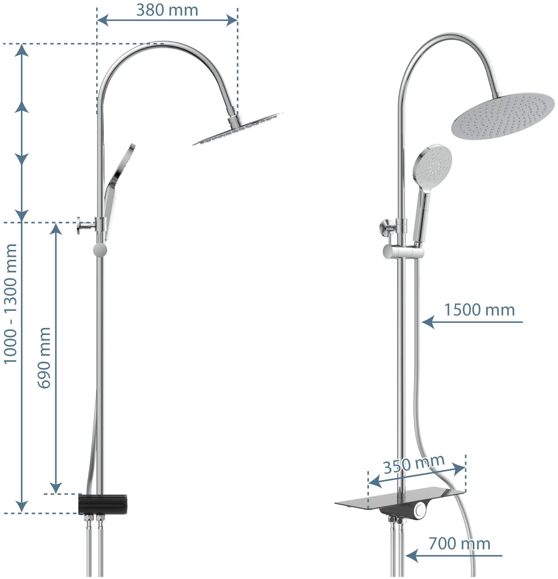 Schütte Brausegarnitur »Aquastar«, Regendusche, Edelstahl, mit Ablage, Handbrause mit 3 Funktionen