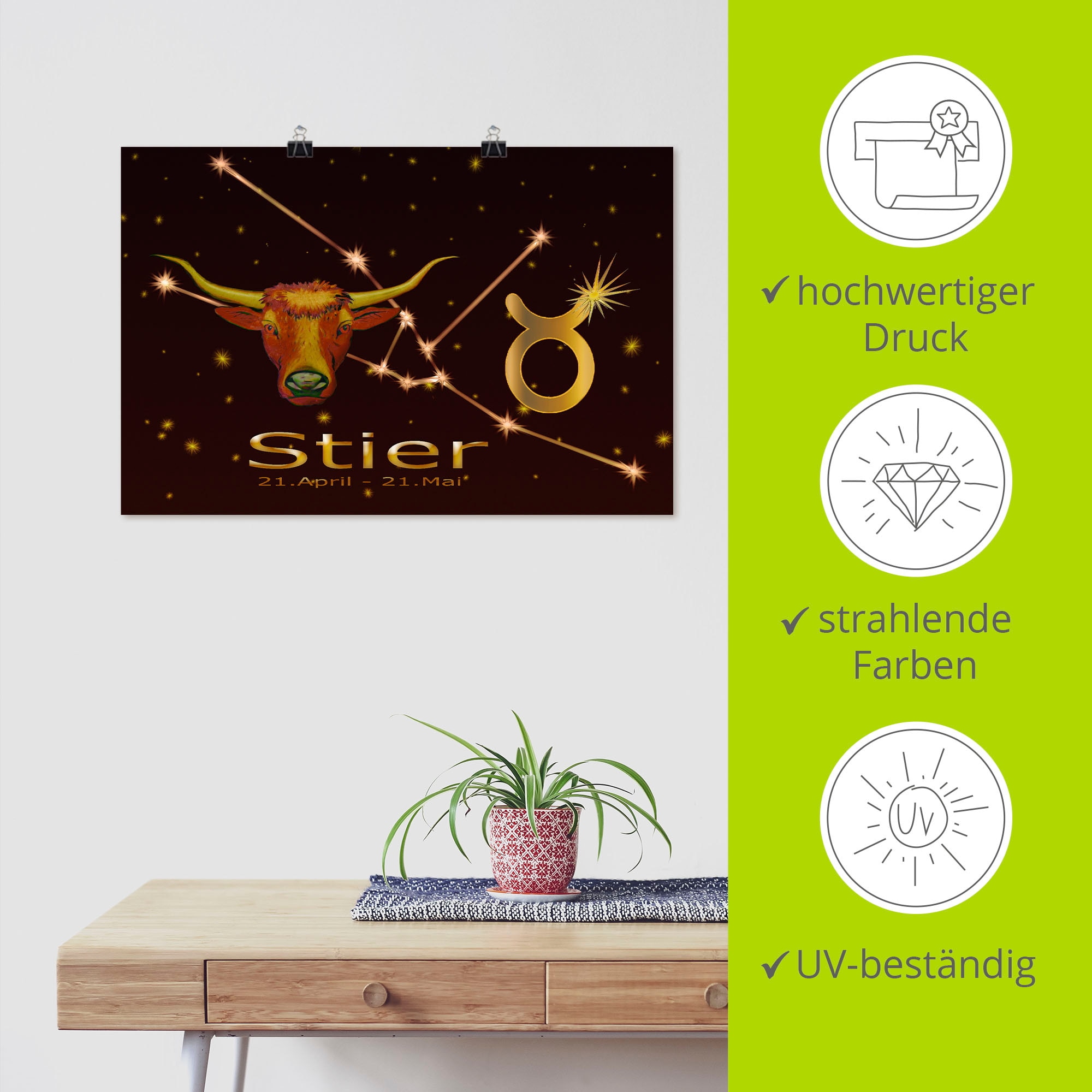 Artland Poster »Sternzeichen - Stier«, Bilder von Sternzeichen, (1 St.), als Alubild, Leinwandbild, Wandaufkleber oder Poster in versch. Größen