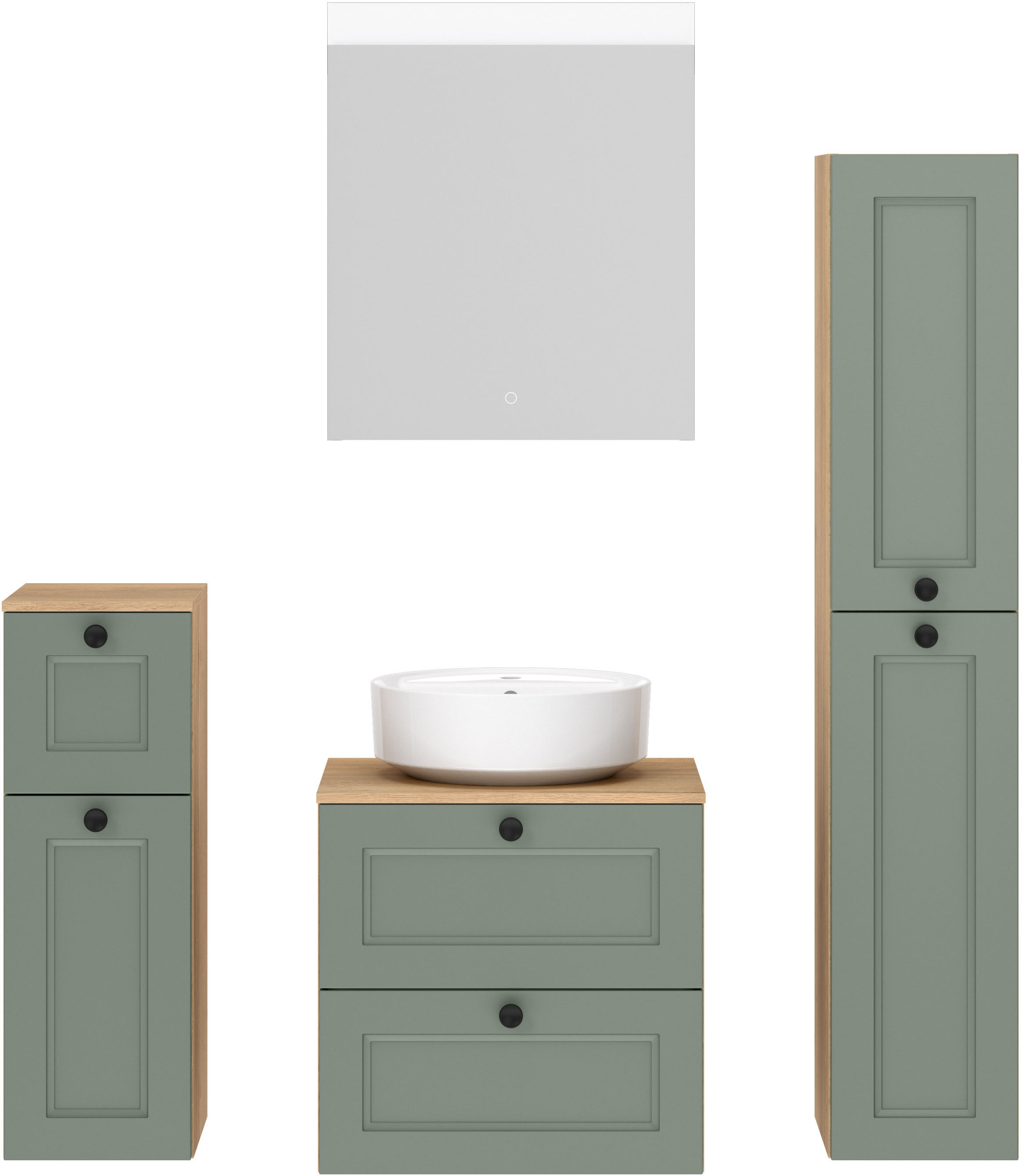 nobilia® Badmöbel-Set »Cascada« Set, inkl.  Aufsatzwaschbecken und beleuchtetem  Spiegel mit Touch-Sensor, 4 Stk. tlg.