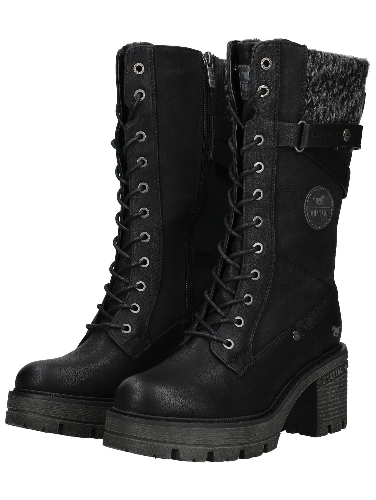 Schnürstiefel MUSTANG SHOES "Mustang Shoes Stiefel Lederimitat/Textil", Damen, Gr. 40, schwarz, Lederimitat, Textil, Schuhe Schnürstiefel 6