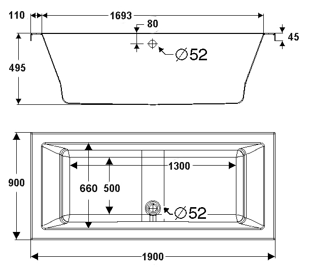 OTTOFOND Whirlpool-Badewanne »Cubic«, (Set), 190x90 cm