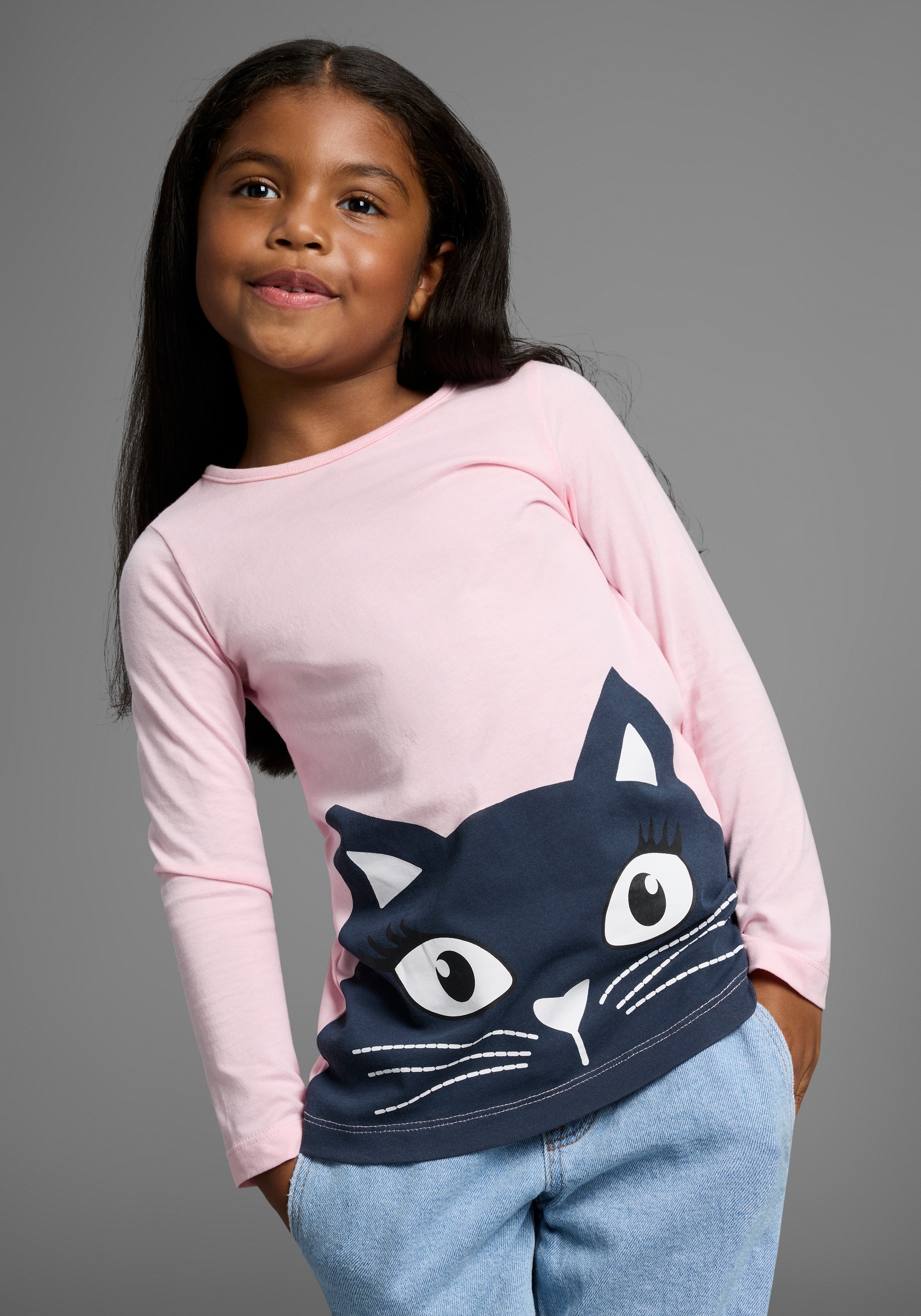 Thumbnail - KIDSWORLD Langarmshirt "für kleine Mädchen" 2er-Pack, 2 Stk. Langarm, lässige Passform