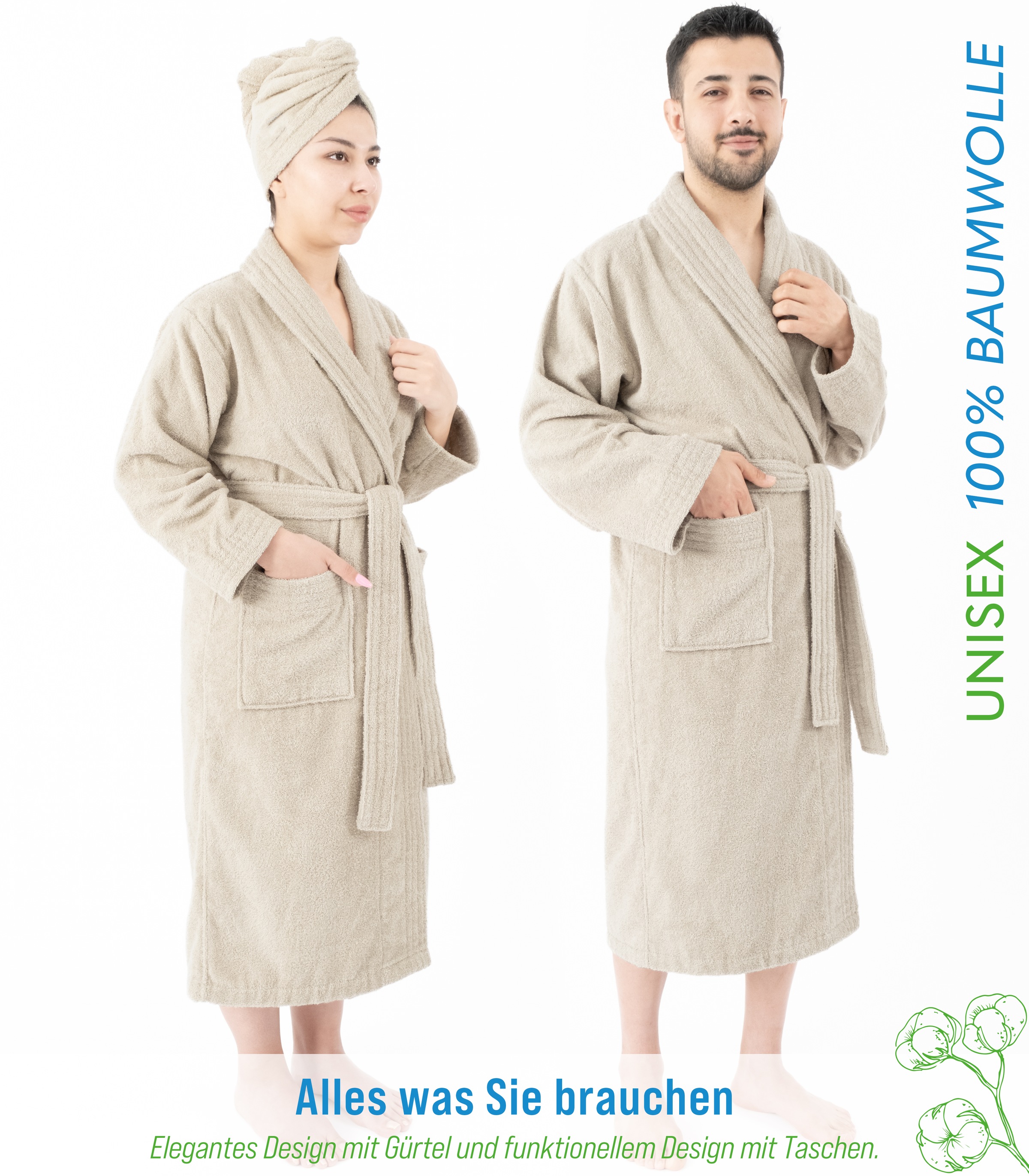 Thumbnail - HAMMETEX Bademantel "Bademantel 100% Baumwolle Unisex, 400 GSM, Weich & Saugfähig" Packung, ideal für Sauna & Spa, Hotel...