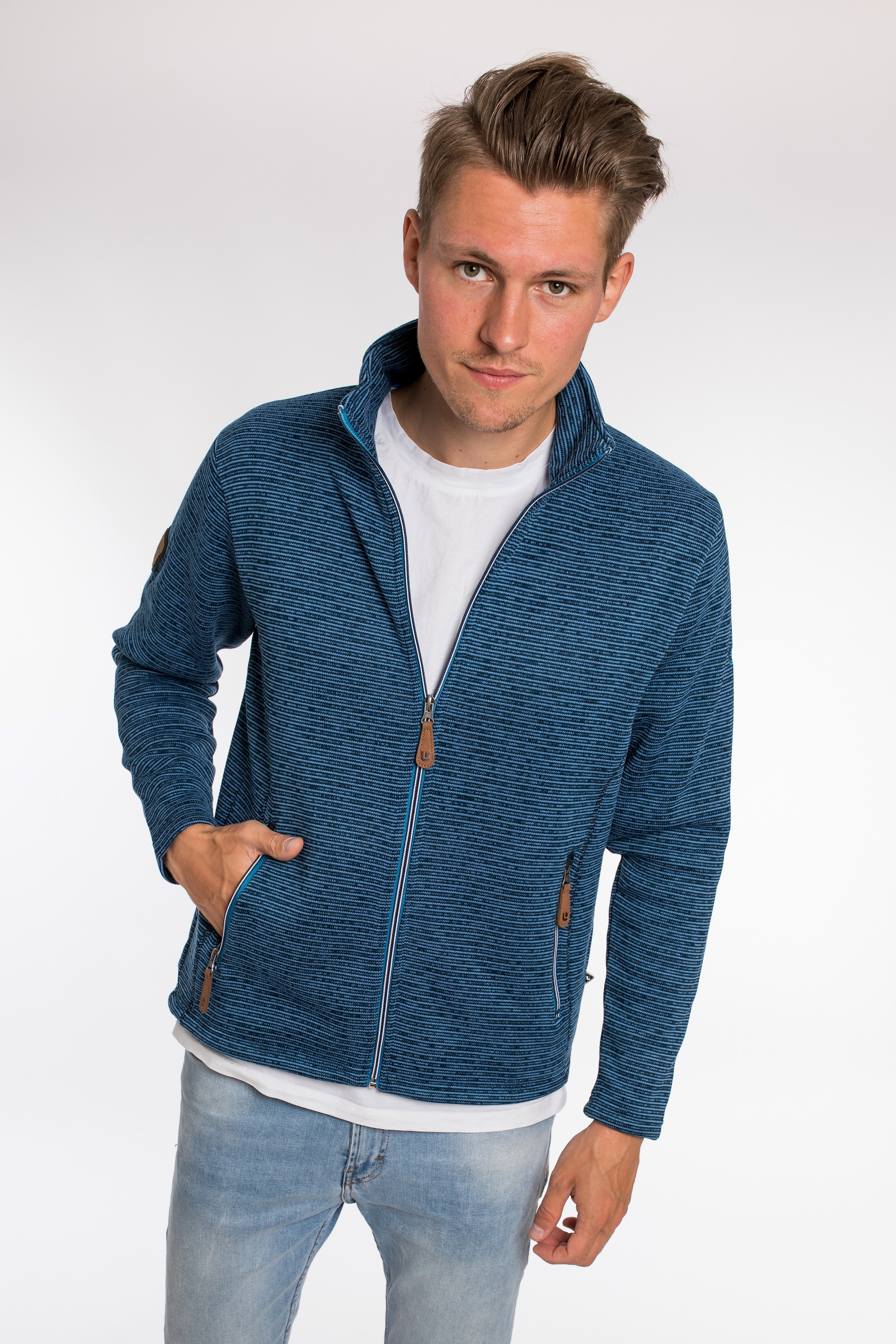 DEPROC Active Strickfleecejacke "LACEWOOD MEN" mit Kapuze Kontrastreissverschluss