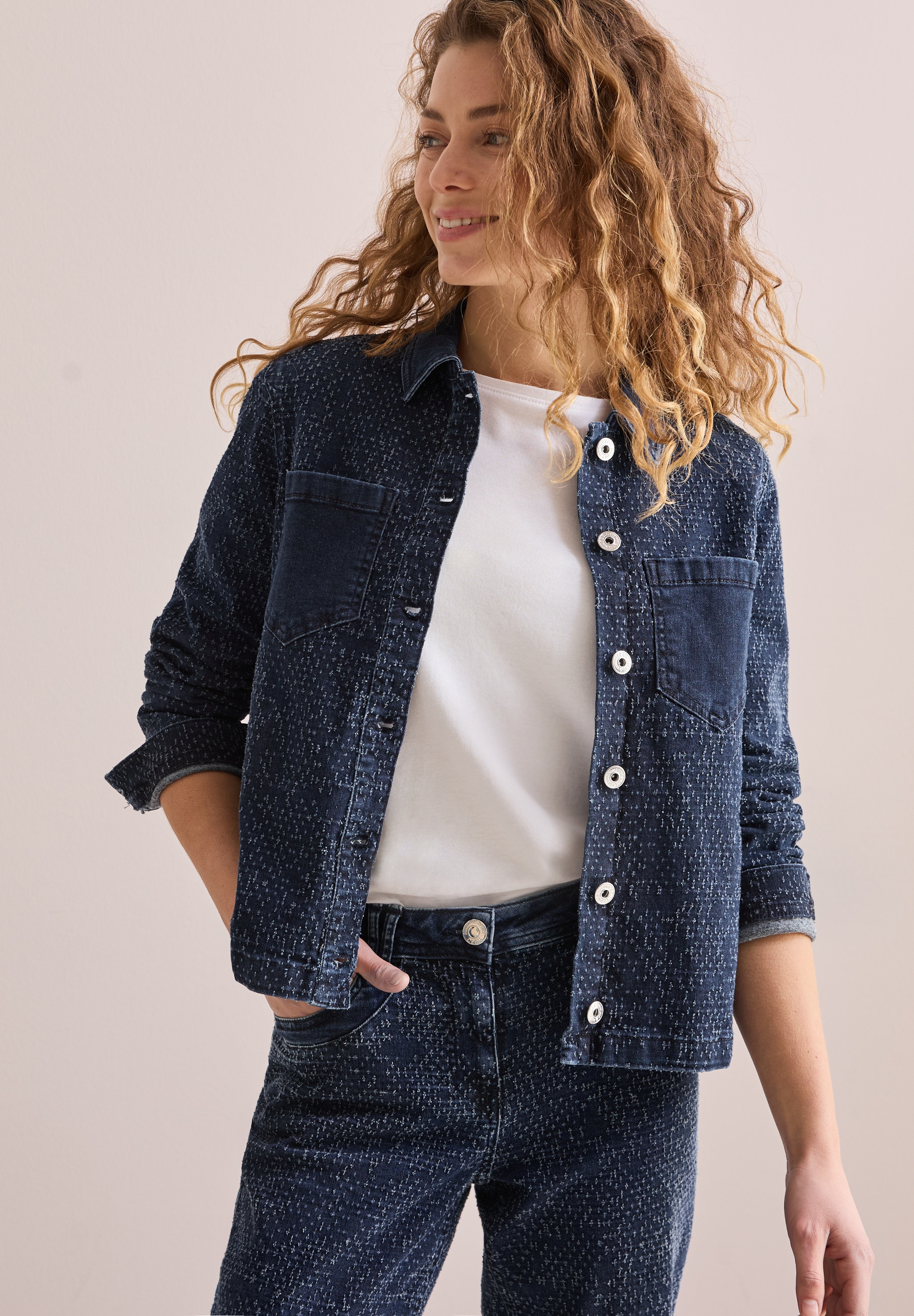 Cecil Jeansjacke, im Bouclé-Look