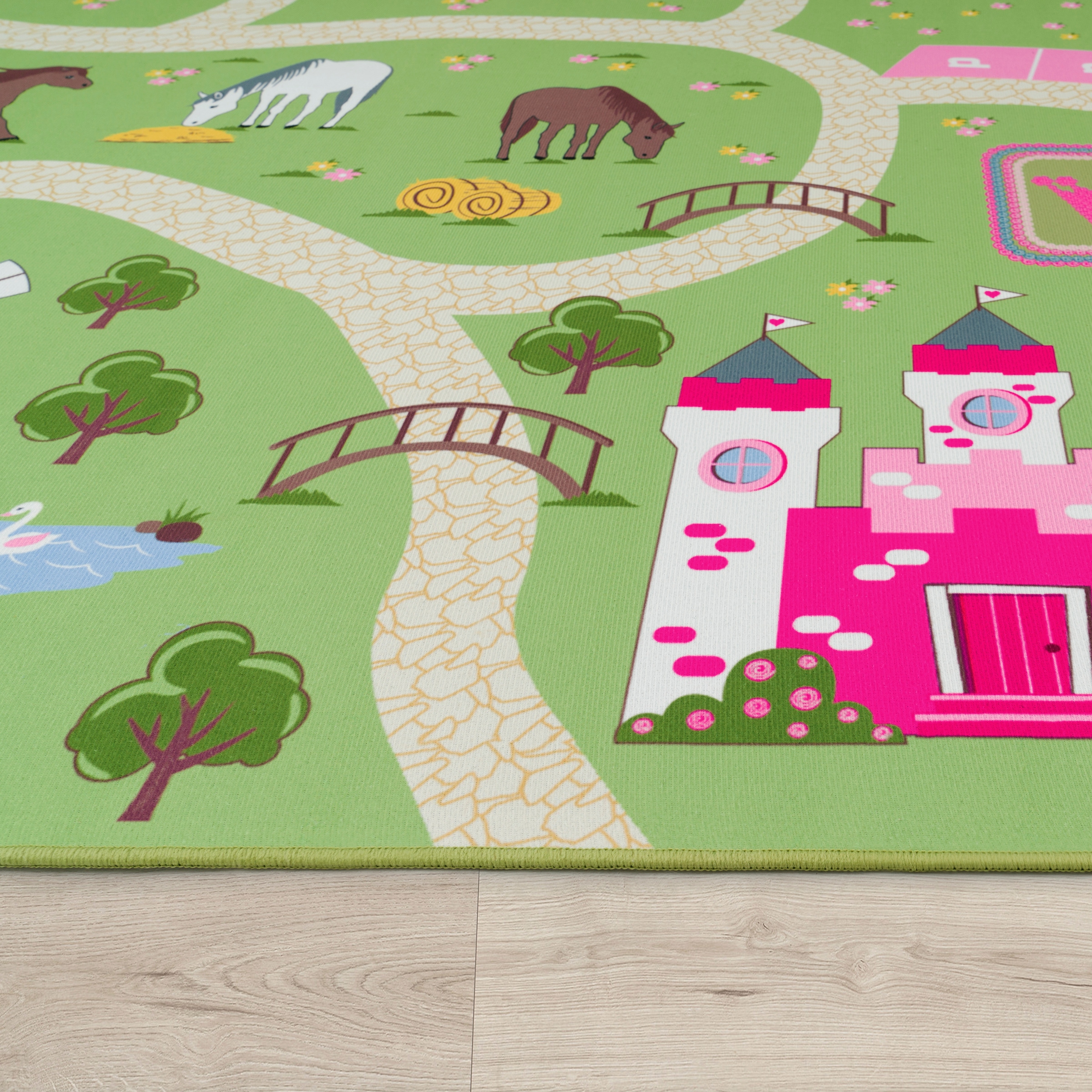 Paco Home Kinderteppich »Bino 560«, rechteckig, 4 mm Höhe, Kurzflor, Straßen-Spiel-Teppich, Motiv Bauernhof, Kinderzimmer