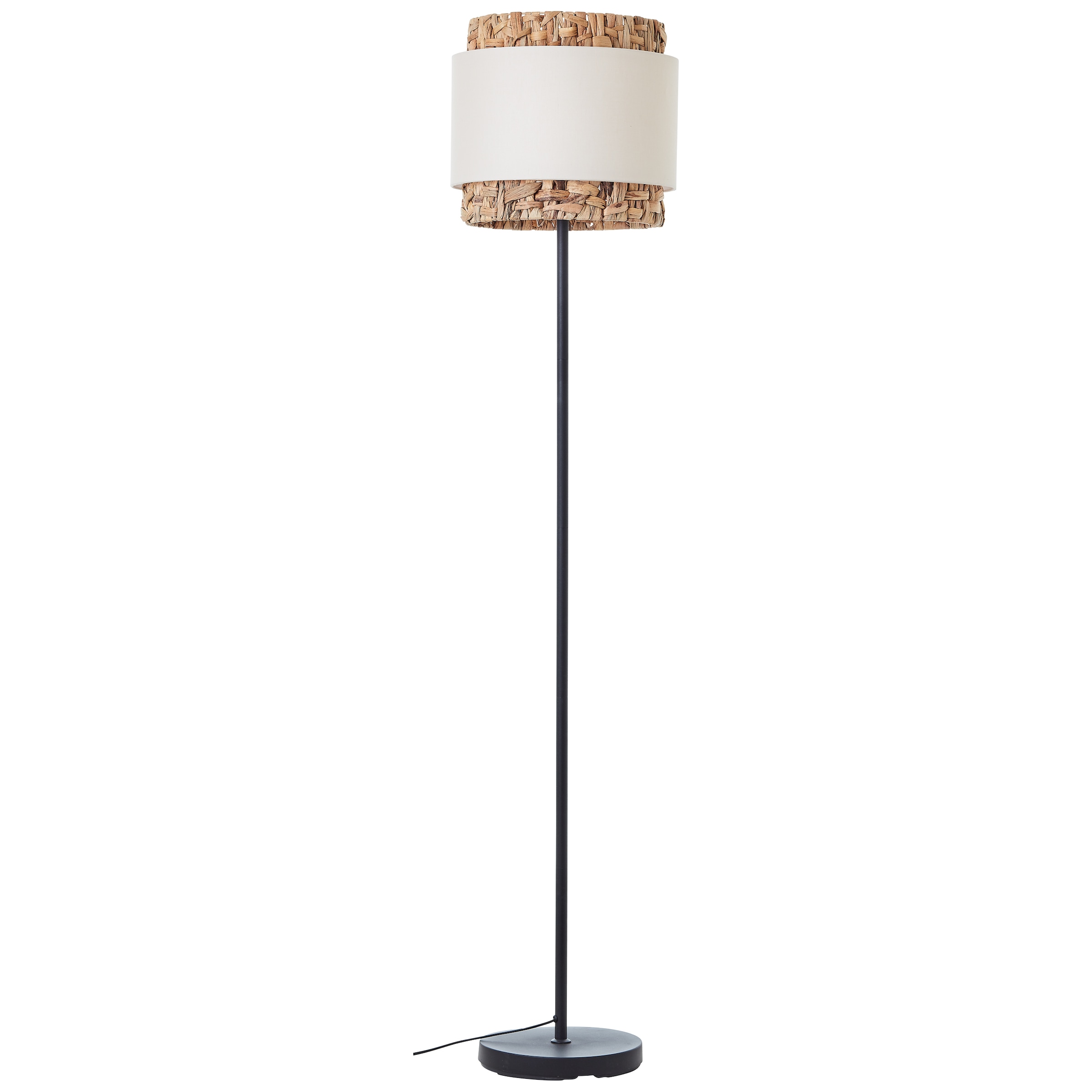 Brilliant Stehlampe »Waterlilly«, 1 flammig-flammig, Ø 35 cm, E27, Metall/Textil/Wasserhyazinthe, schwarz/natur/weiß