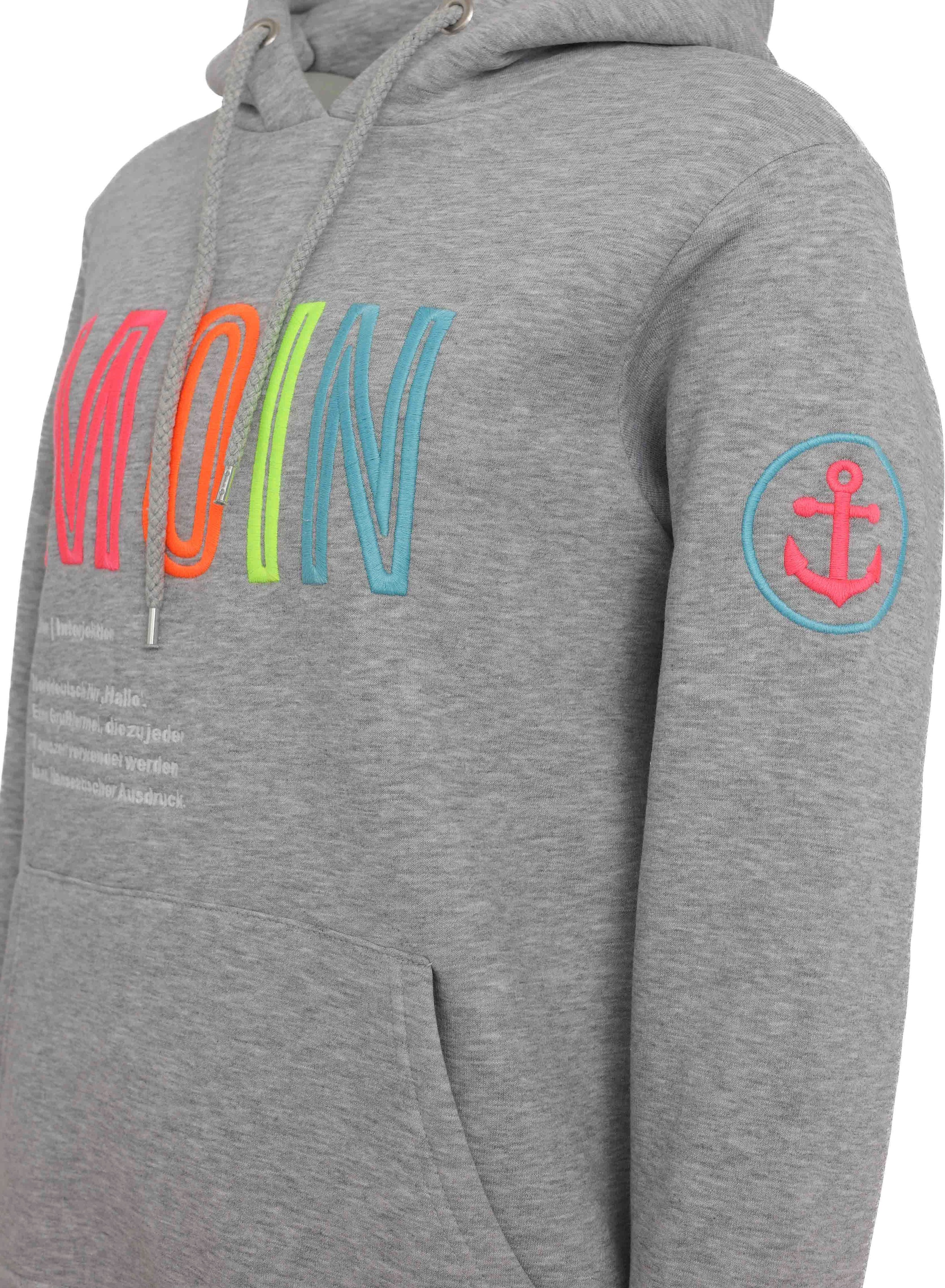 Zwillingsherz Sweatshirt, mit aufgesticktem â€žMoinâ€œ-Schriftzug in Neonfarben