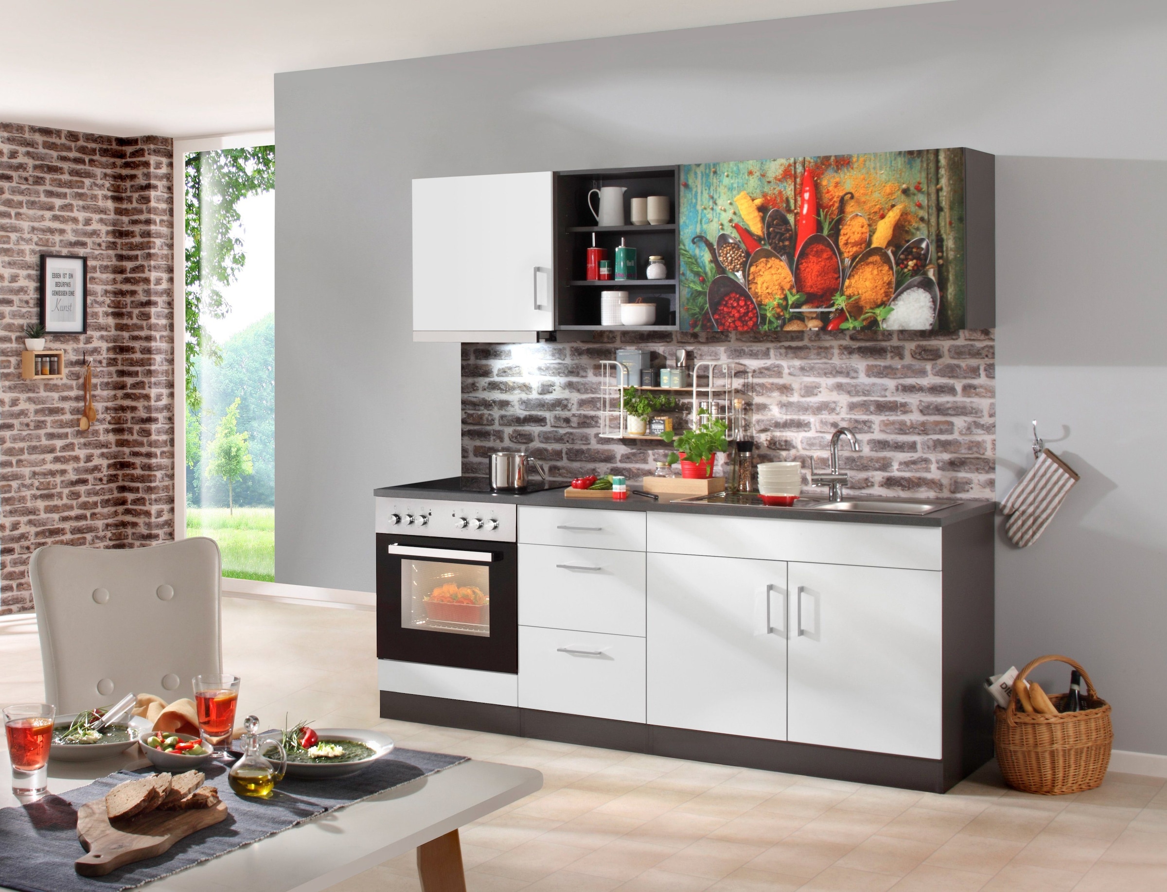 KOCHSTATION Küchenzeile »KS-Paris«, mit E-Geräten, Breite 210 cm