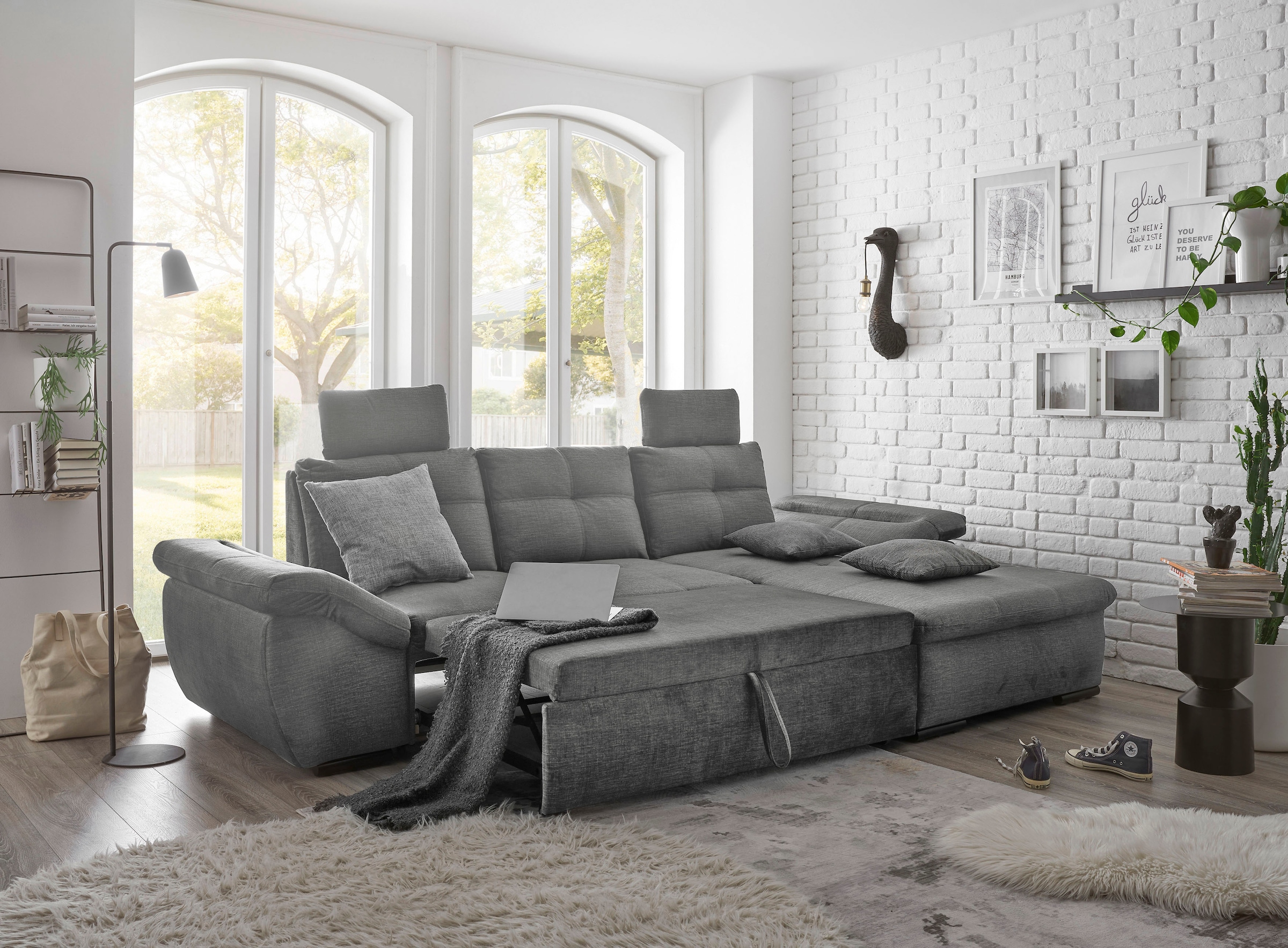ED EXCITING DESIGN Ecksofa »Alija L-Form«, mit Bettfunktion, Armteilverstellung & Kopfstützen