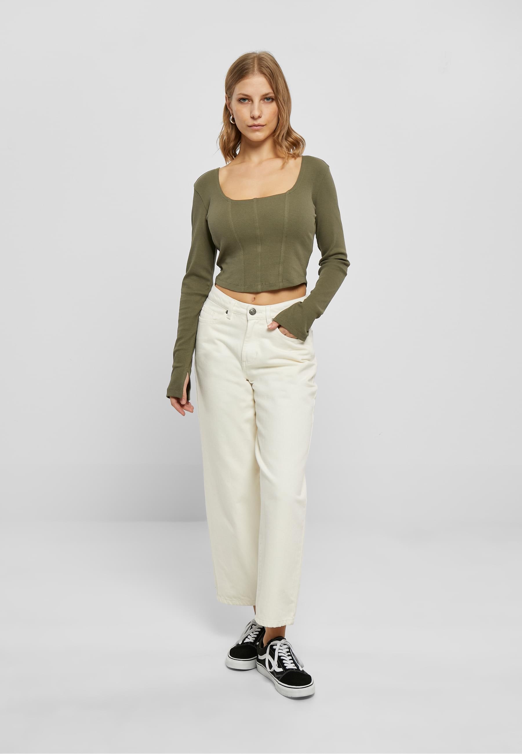 URBAN CLASSICS Longsleeve »Urban Classics Damen Ladies Short Rib Corsage Longsleeve«, (1 tlg.)