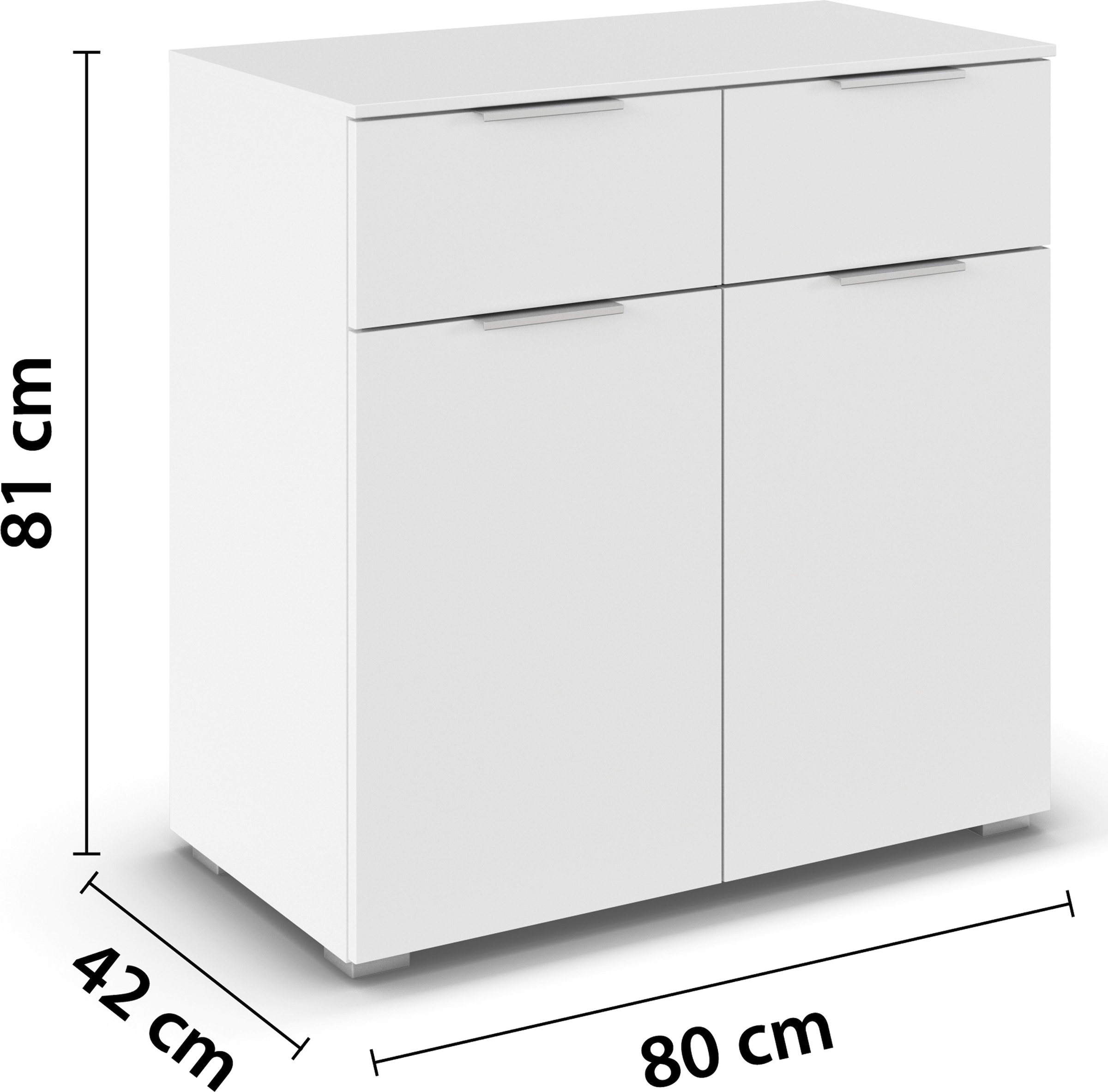 rauch Kombikommode »Sideboard Schubladenkommode CORTONA mit Dekor-Front« Breite 80 cm inkl. Soft-Close-Funktion,  mit 2 Schubladen und 1 verstellbaren Einlegeboden MADE IN GERMANY