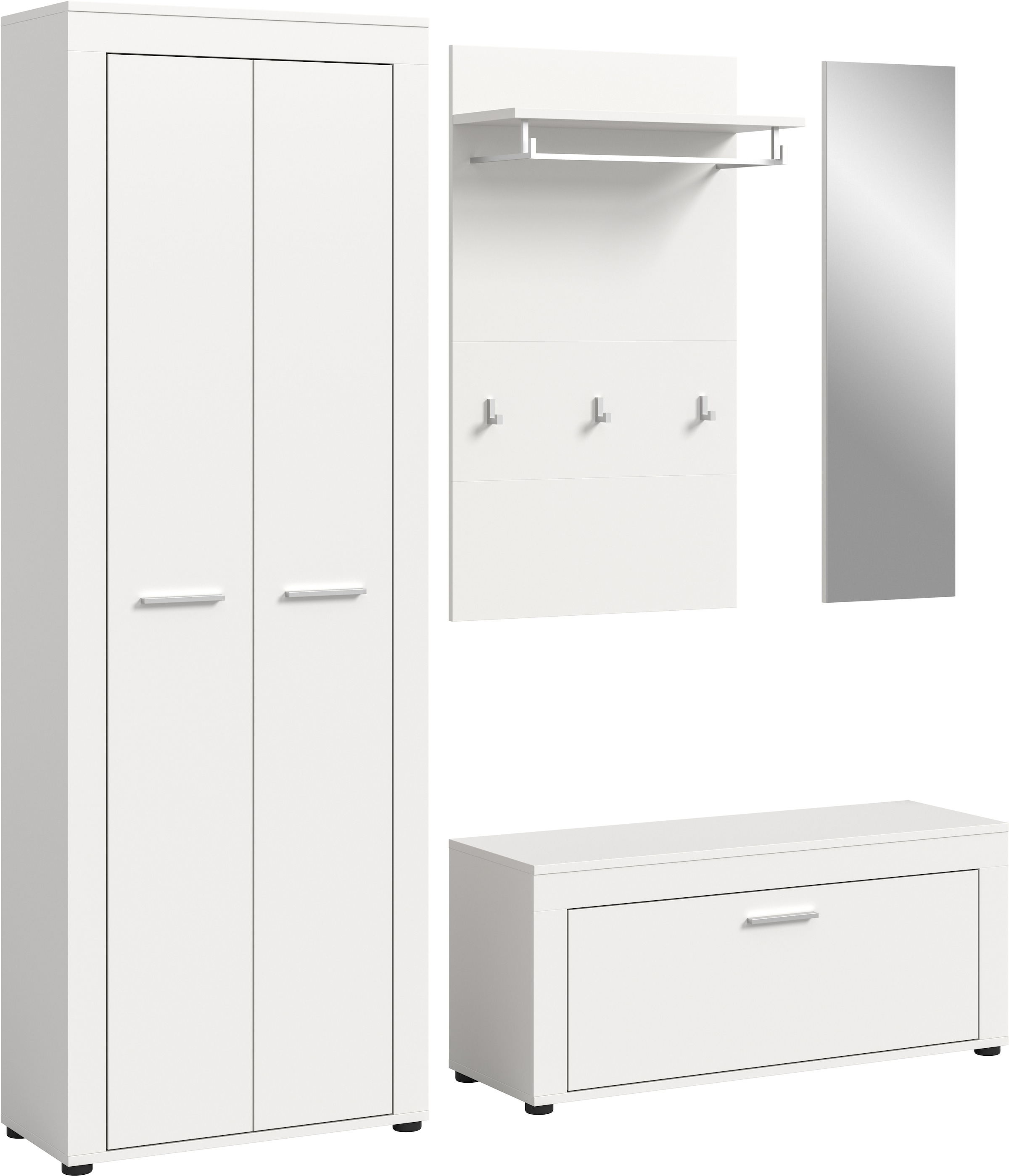OTTO home Garderoben-Set "AOSTA, Breite 184cm, 4-teilige Garderobenkombination" Set, bestehend aus: Garderobenschrank, Sitzbank, Garderobenpaneel & Spiegel, 4 Stk. tlg.