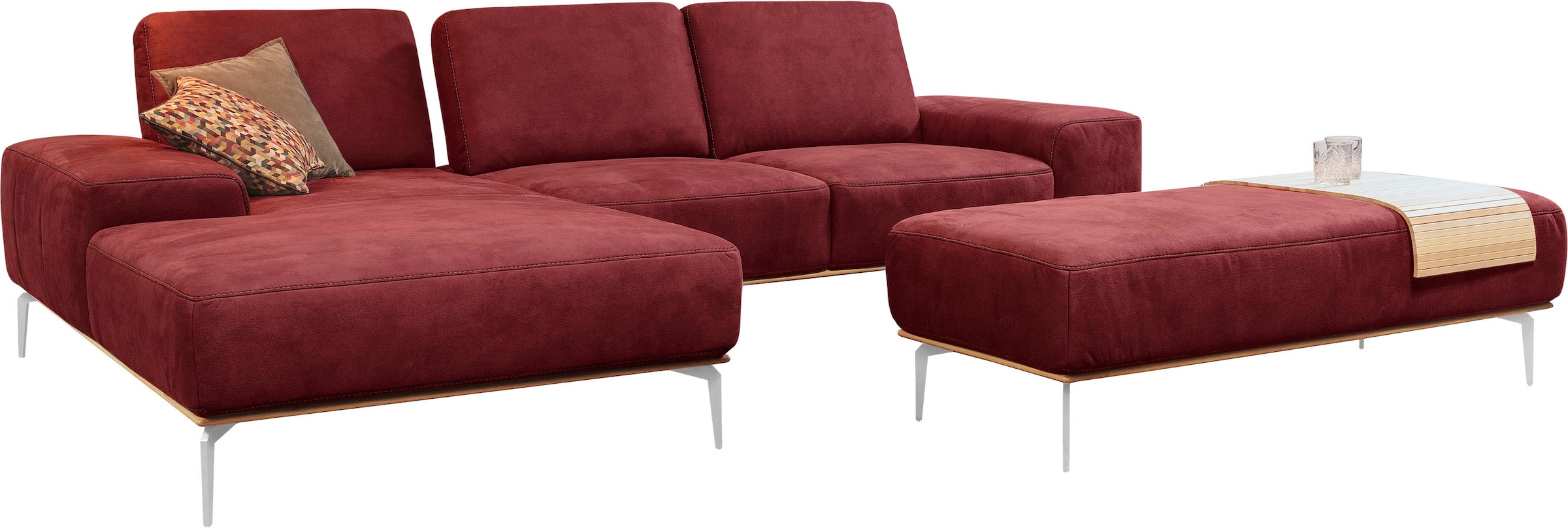 W.SCHILLIG Polsterhocker »run«, mit elegantem Holzsockel, Füße in Chrom glänzend, Breite 150 cm