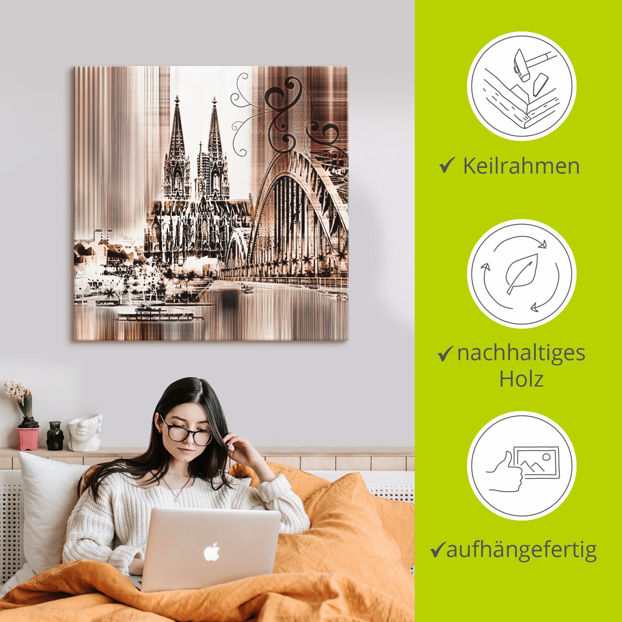 Artland Wandbild »Köln Skyline Collage VI«, Architektonische Elemente, (1 St.), als Leinwandbild, Wandaufkleber in verschied. Größen