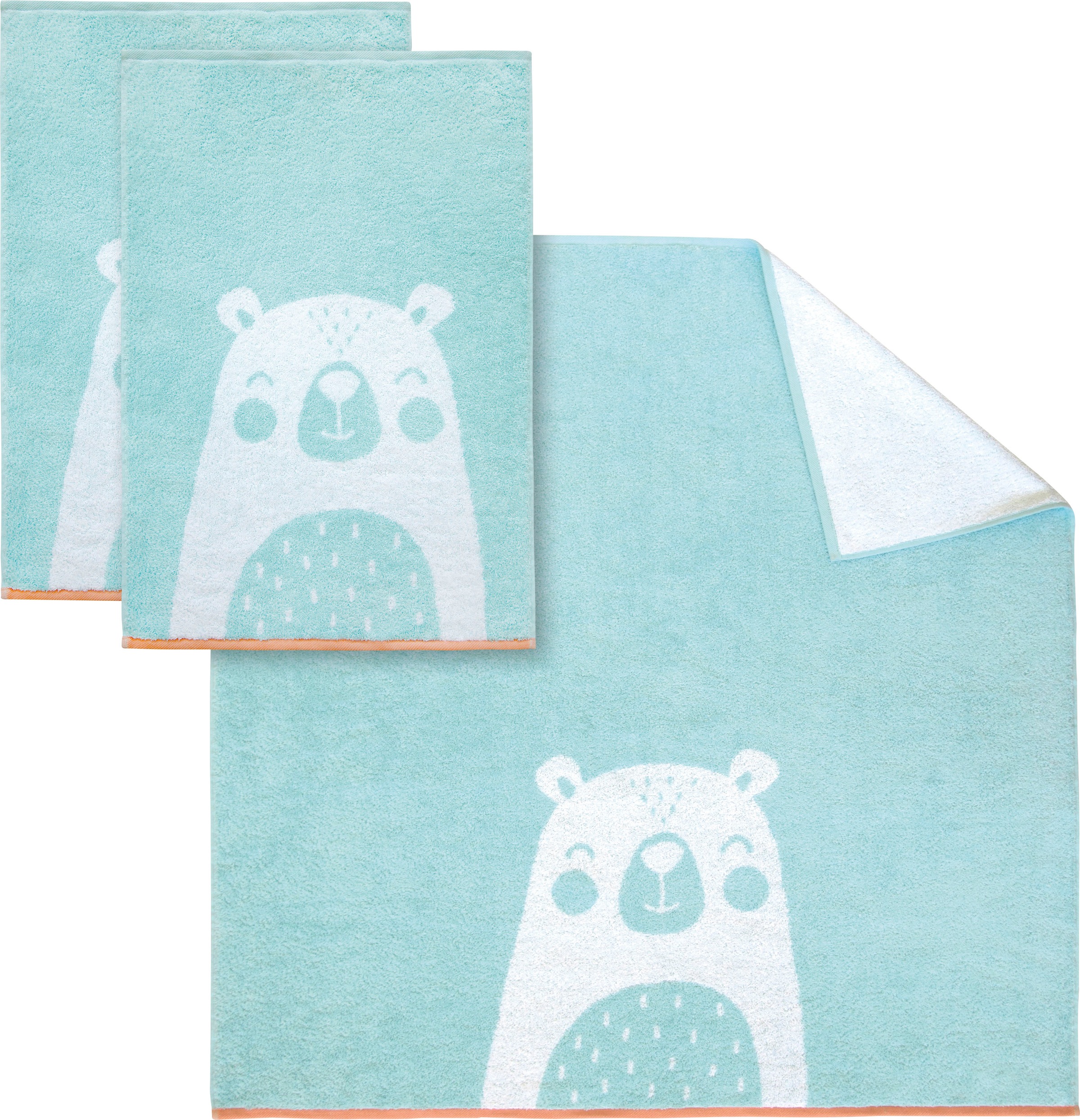 Dyckhoff Handtuch Set »Bear«, (3 St., 2 Handtücher (50x100 cm)-1 Badetuch (100x100 cm), mit niedlichem Bärenmotiv